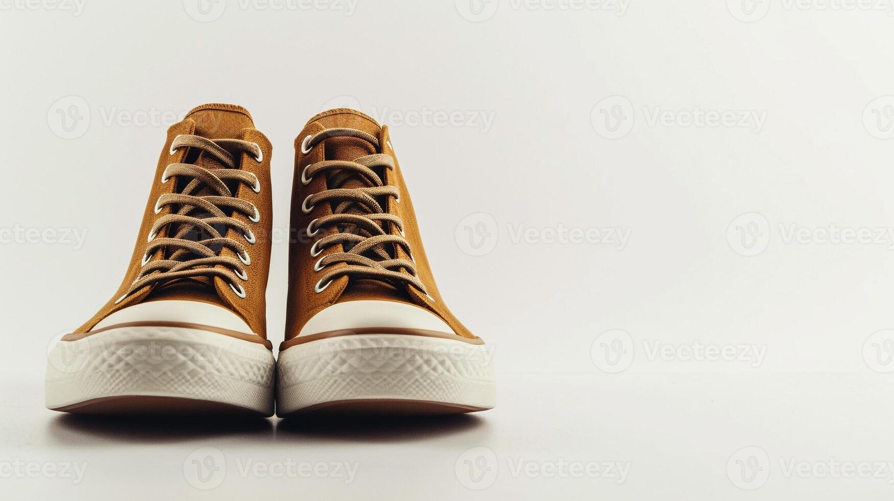 ai generiert braun Segeltuch Schuhe isoliert auf eben Weiß Hintergrund mit Kopieren Raum zum Werbung. generativ ai foto