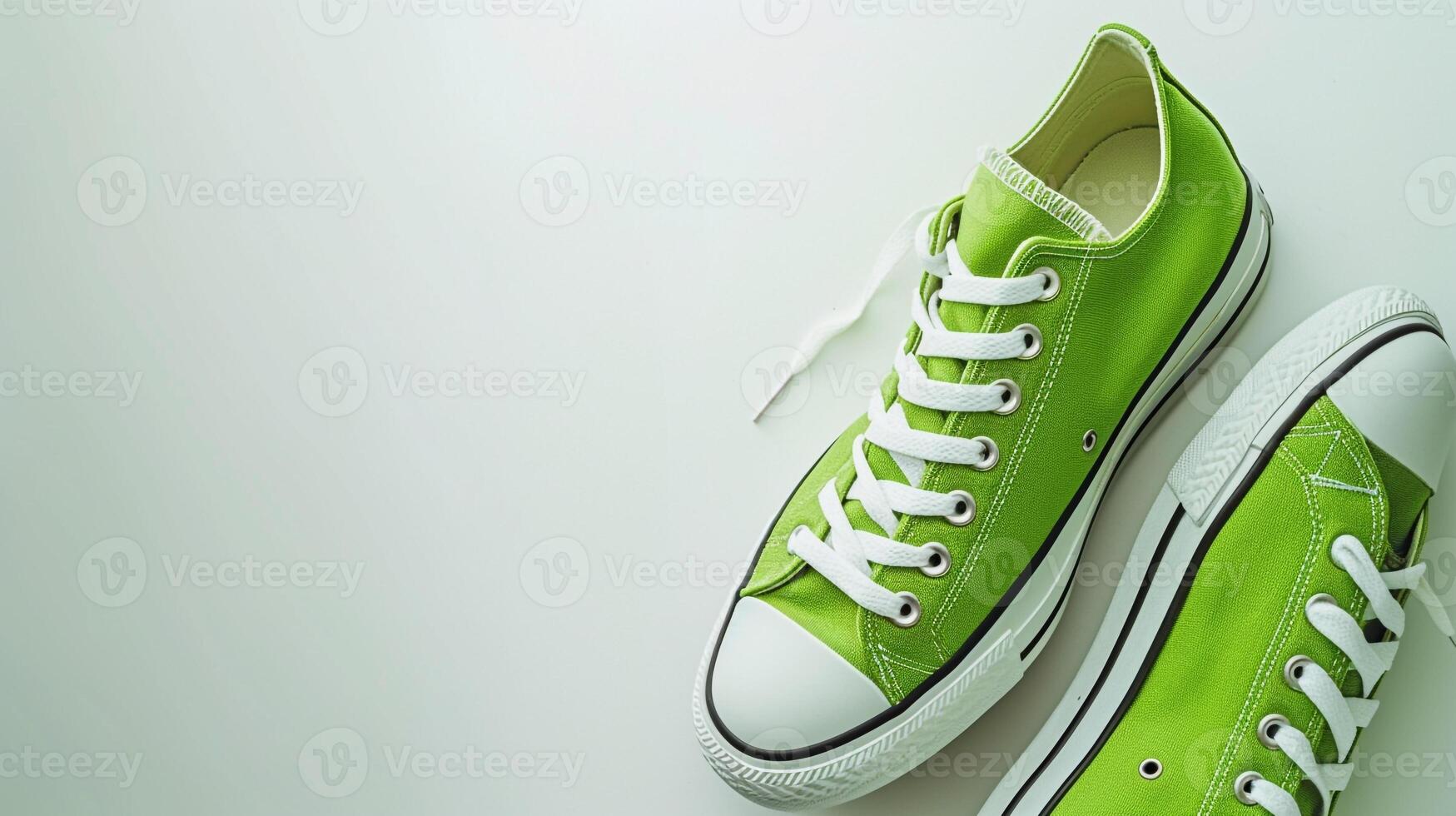 ai generiert Grün Segeltuch Schuhe isoliert auf eben Weiß Hintergrund mit Kopieren Raum zum Werbung. generativ ai foto