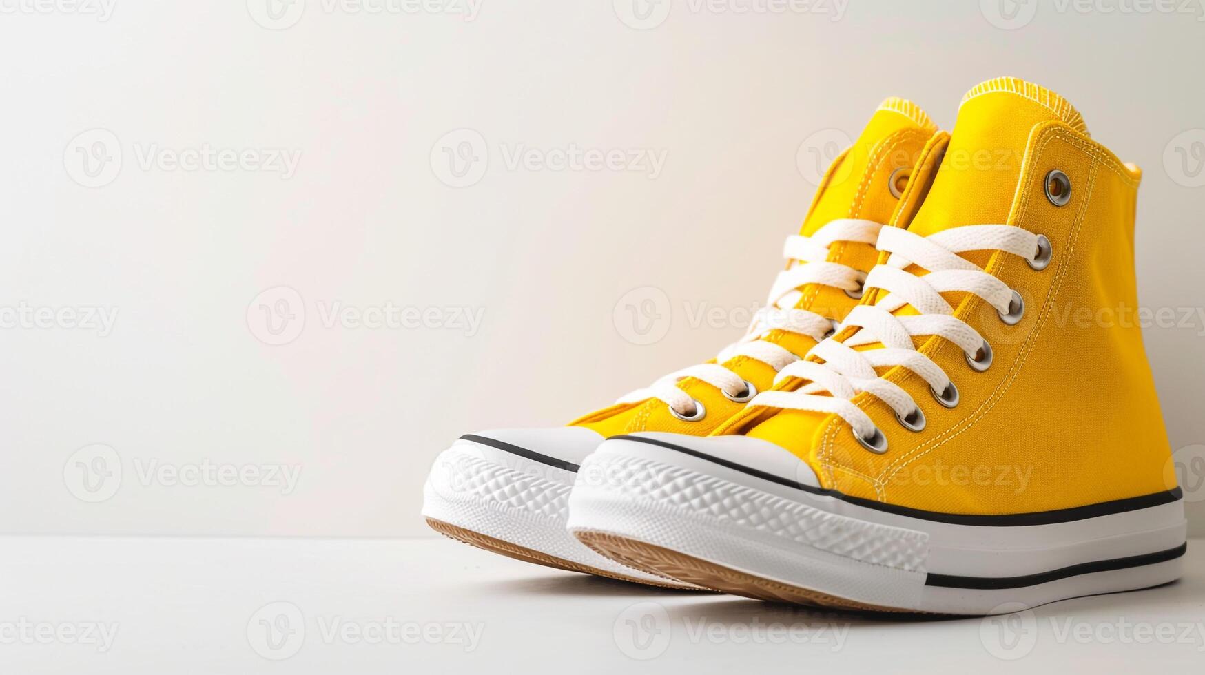 ai generiert Weiß Segeltuch Schuhe isoliert auf eben Weiß Hintergrund mit Kopieren Raum zum Werbung. generativ ai foto