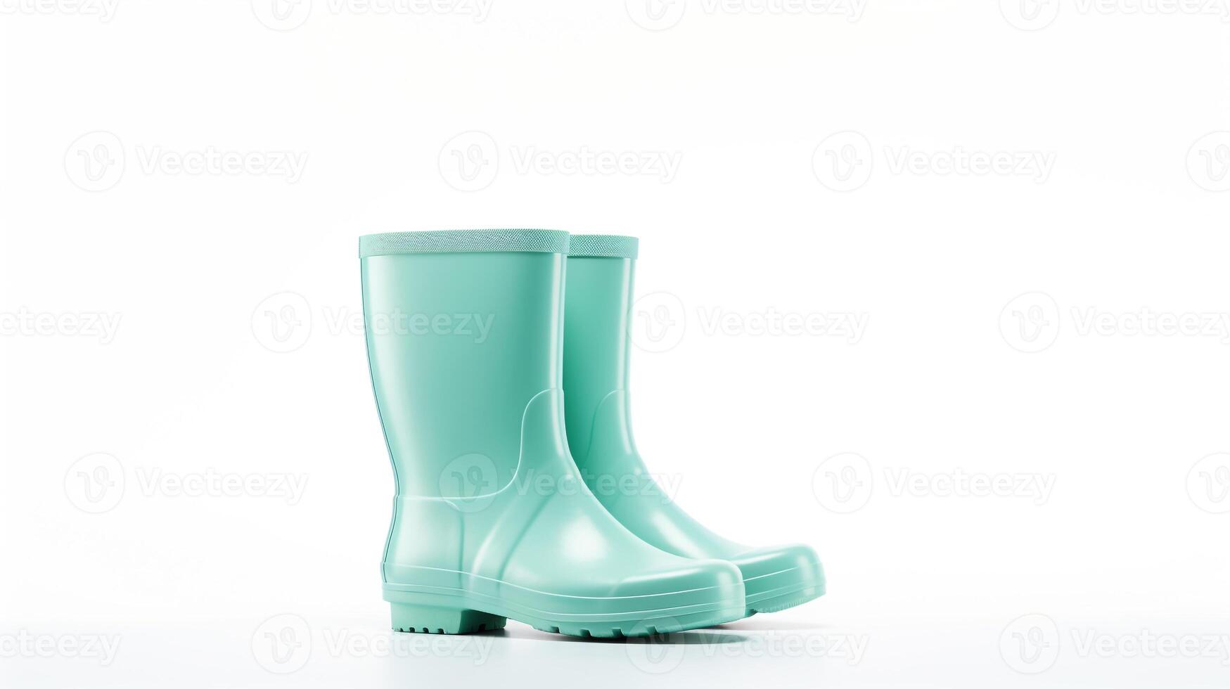 ai generiert cyan Regen Stiefel isoliert auf Weiß Hintergrund mit Kopieren Raum zum Werbung. generativ ai foto