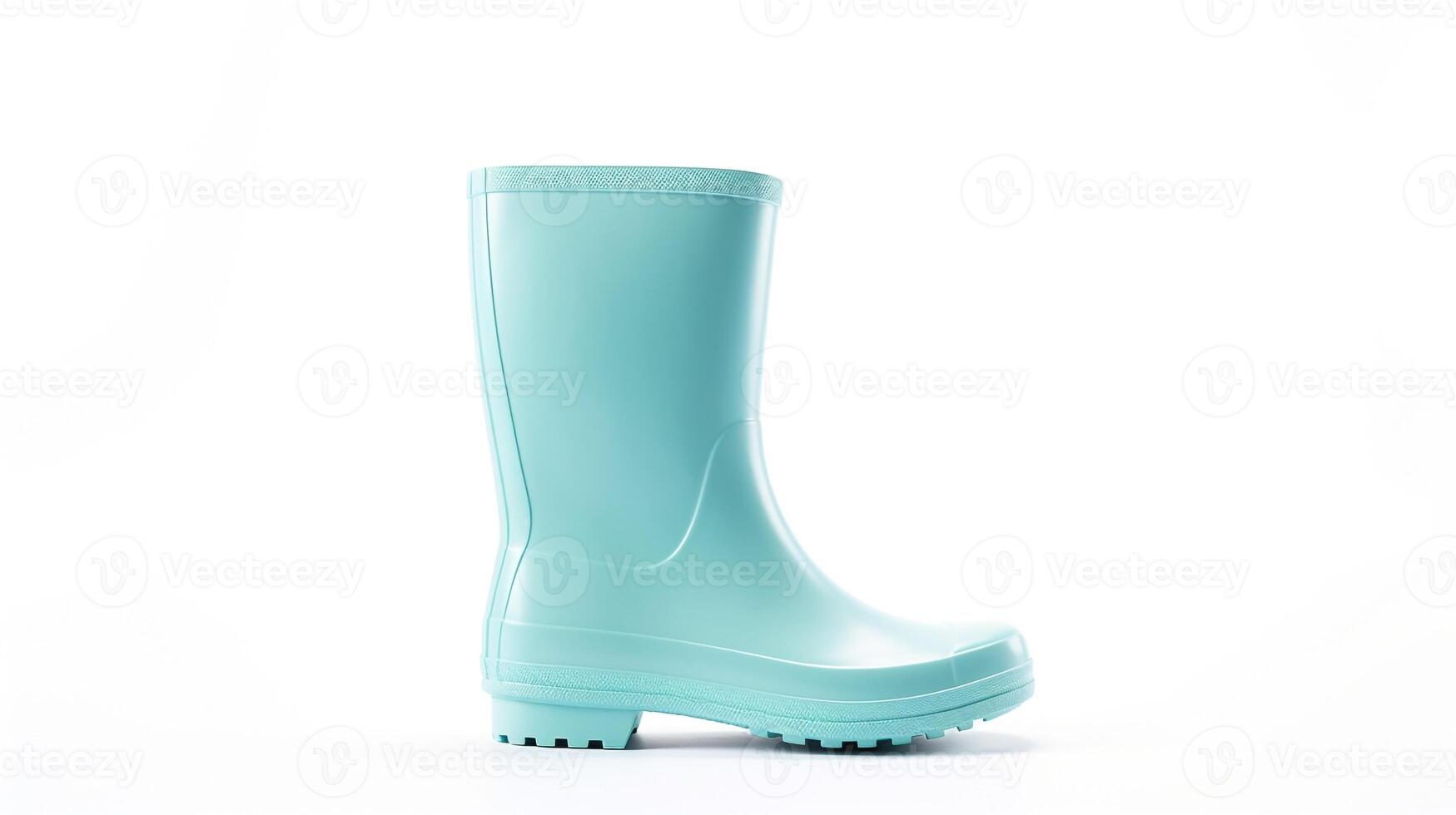 ai generiert cyan Regen Stiefel isoliert auf Weiß Hintergrund mit Kopieren Raum zum Werbung. generativ ai foto