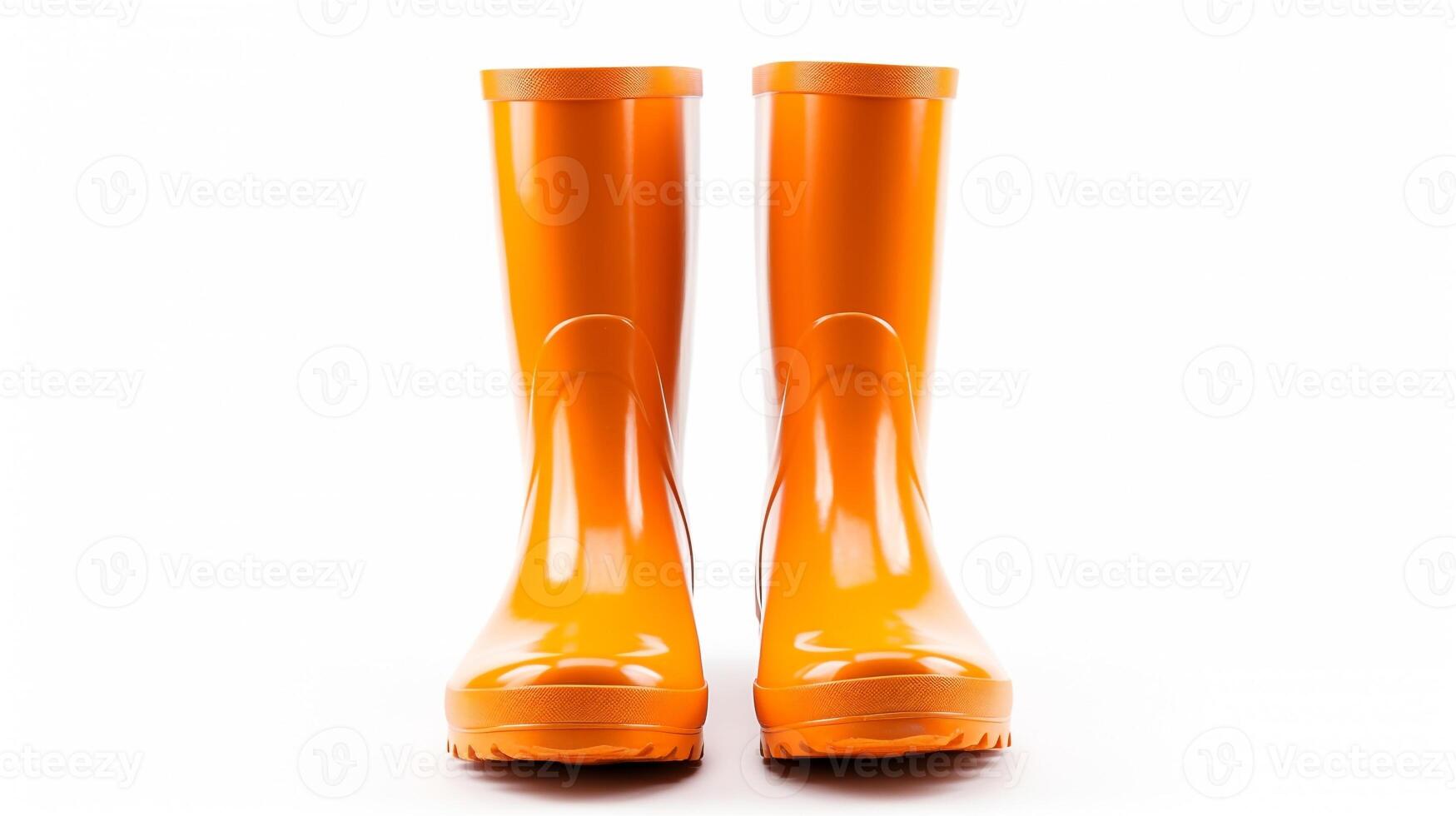 ai generiert Orange Regen Stiefel isoliert auf Weiß Hintergrund mit Kopieren Raum zum Werbung. generativ ai foto