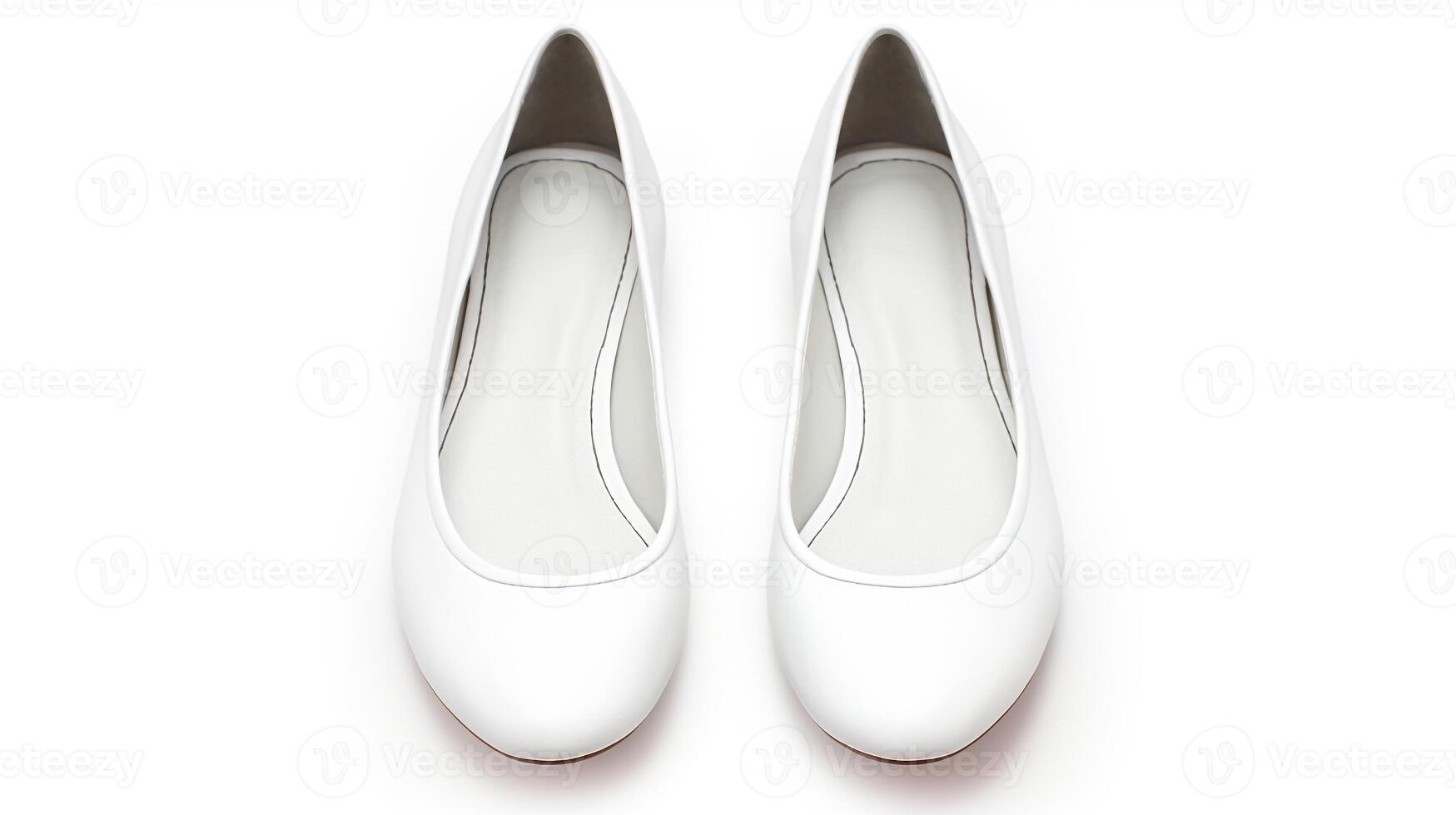 ai generiert Weiß Ballett Wohnungen Schuhe isoliert auf Weiß Hintergrund mit Kopieren Raum zum Werbung. generativ ai foto