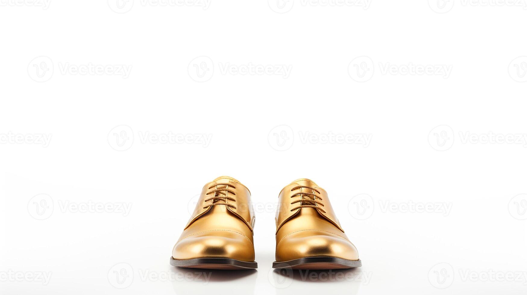 ai generiert Gold Brogues Schuhe isoliert auf Weiß Hintergrund mit Kopieren Raum zum Werbung foto