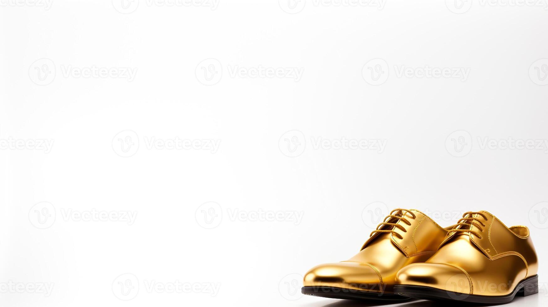 ai generiert Gold Brogues Schuhe isoliert auf Weiß Hintergrund mit Kopieren Raum zum Werbung foto