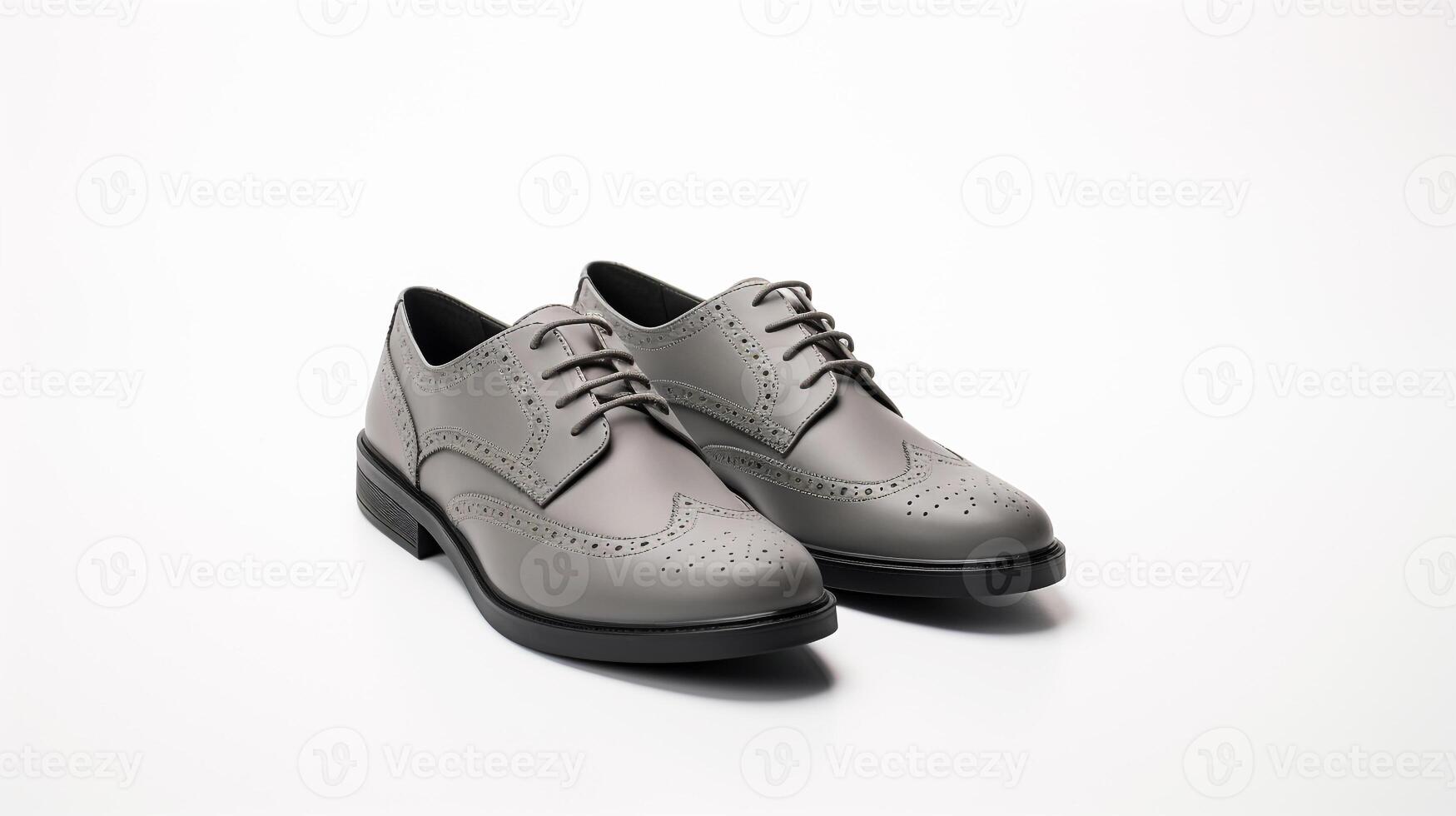 ai generiert grau Brogues Schuhe isoliert auf Weiß Hintergrund mit Kopieren Raum zum Werbung foto