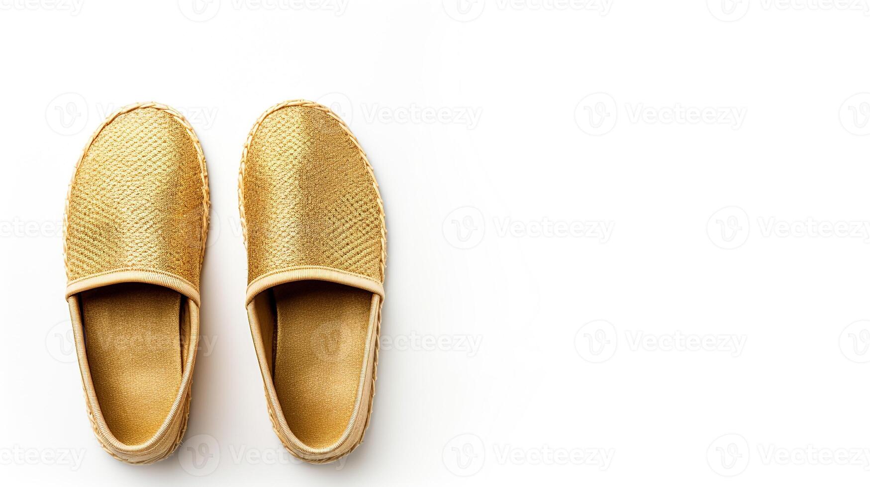 ai generiert Gold Espadrilles Schuhe isoliert auf Weiß Hintergrund mit Kopieren Raum zum Werbung. generativ ai foto