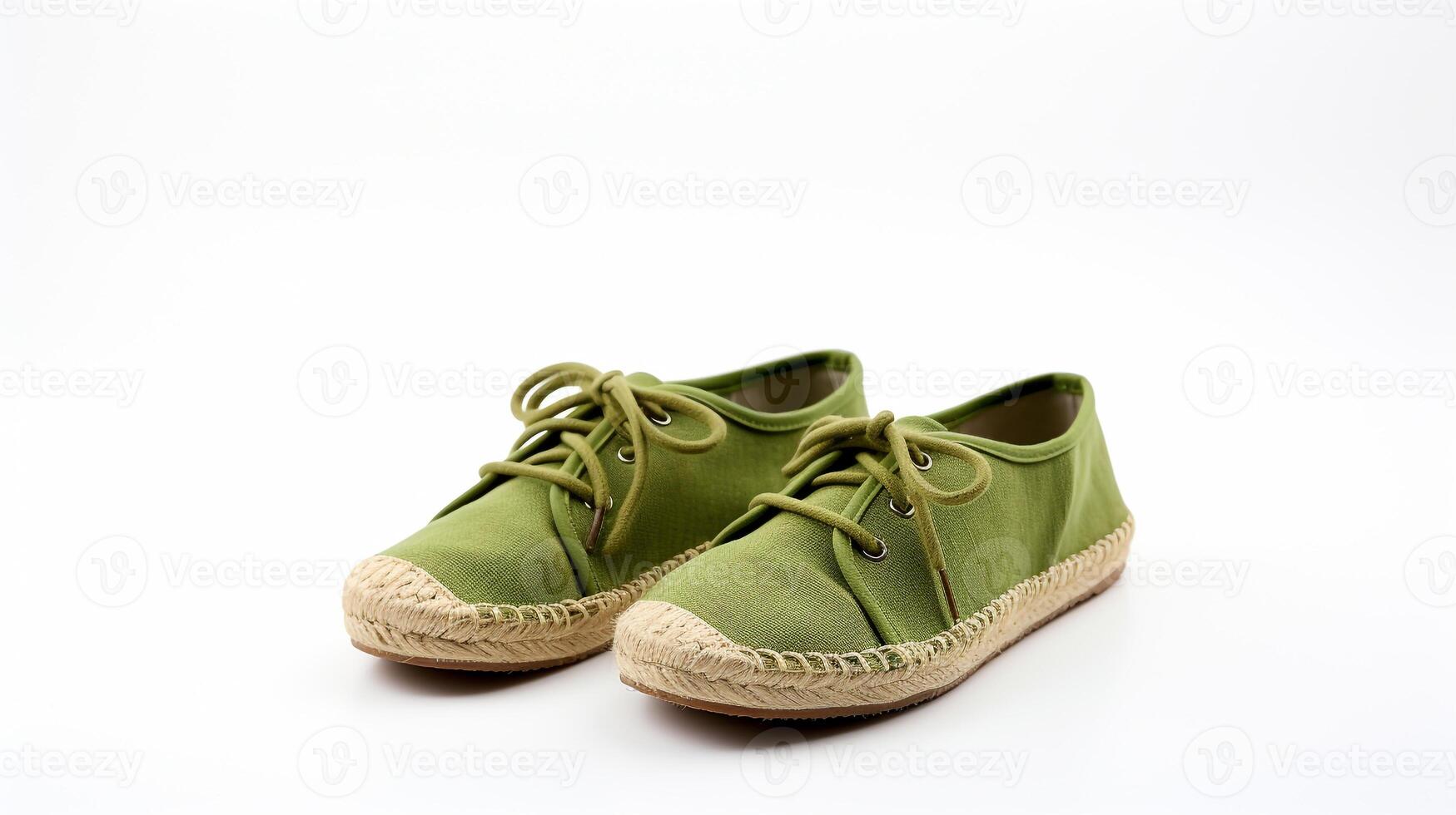 ai generiert Olive Espadrilles Schuhe isoliert auf Weiß Hintergrund mit Kopieren Raum zum Werbung. generativ ai foto