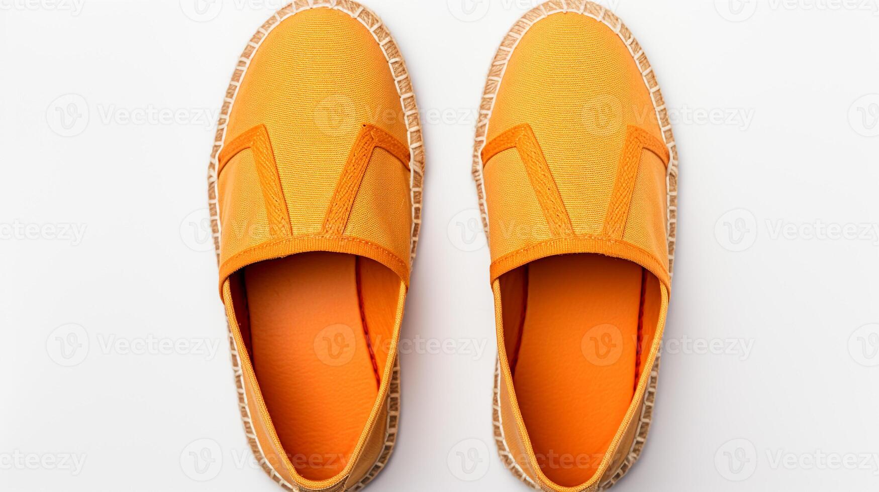 ai generiert Orange Espadrilles Schuhe isoliert auf Weiß Hintergrund mit Kopieren Raum zum Werbung. generativ ai foto