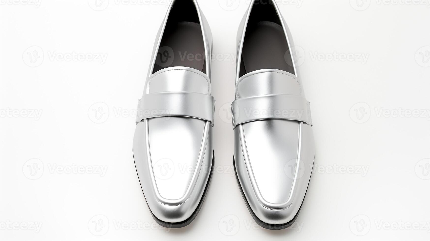 ai generiert Silber Slipper Schuhe isoliert auf Weiß Hintergrund mit Kopieren Raum zum Werbung. generativ ai foto