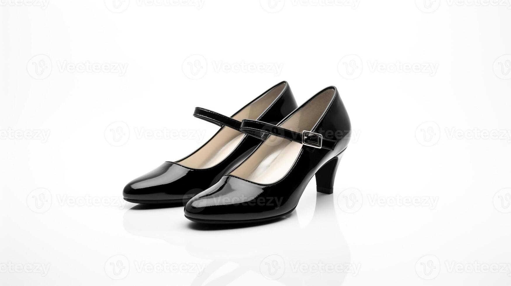 ai generiert schwarz Maria Jane Schuhe isoliert auf Weiß Hintergrund mit Kopieren Raum zum Werbung. generativ ai foto