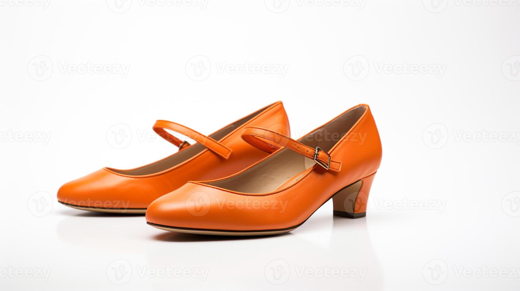 ai generiert Orange Maria Jane Schuhe isoliert auf Weiß Hintergrund mit Kopieren Raum zum Werbung. generativ ai foto