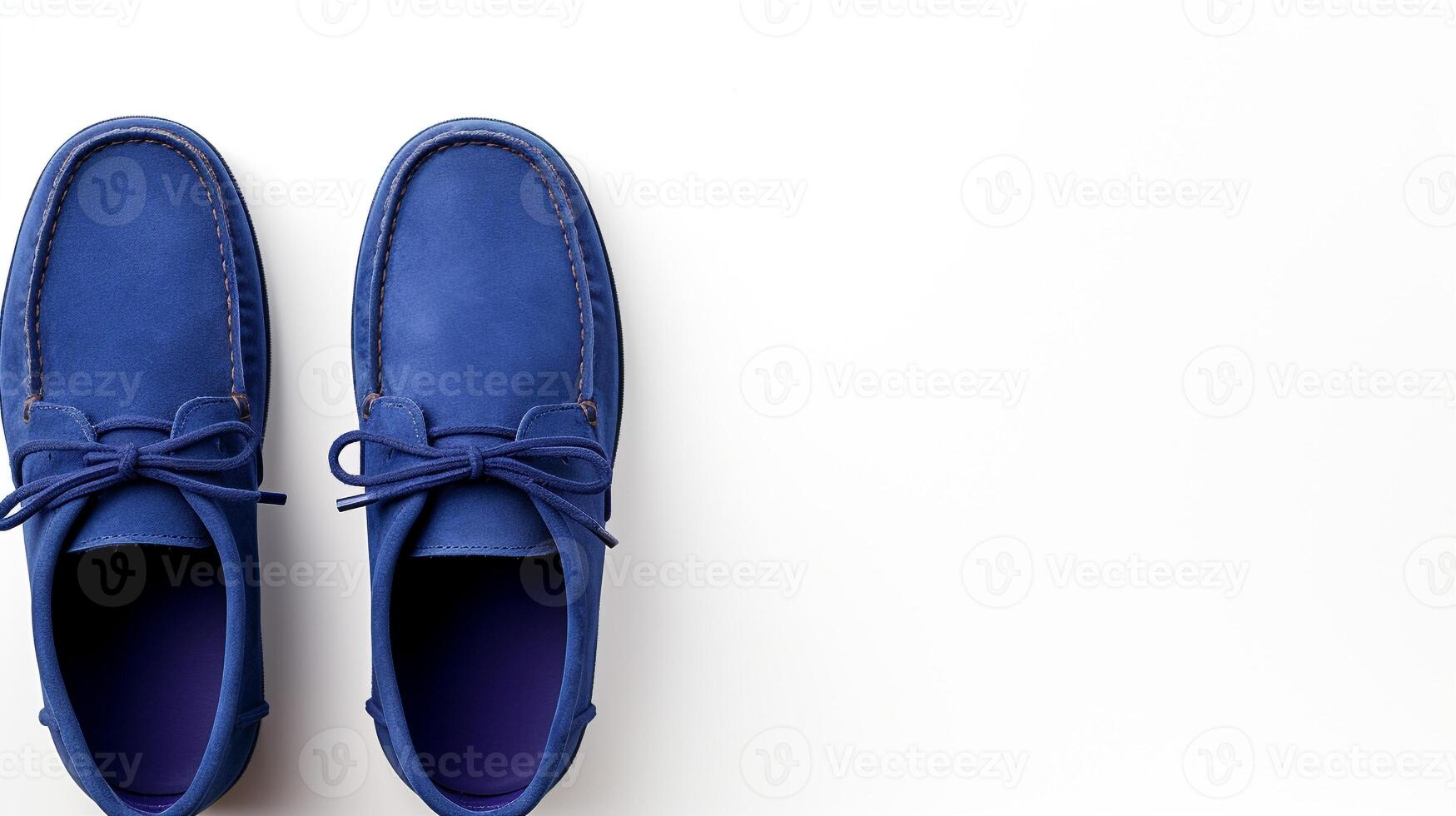 ai generiert Indigo Mokassins Schuhe isoliert auf Weiß Hintergrund mit Kopieren Raum zum Werbung. generativ ai foto