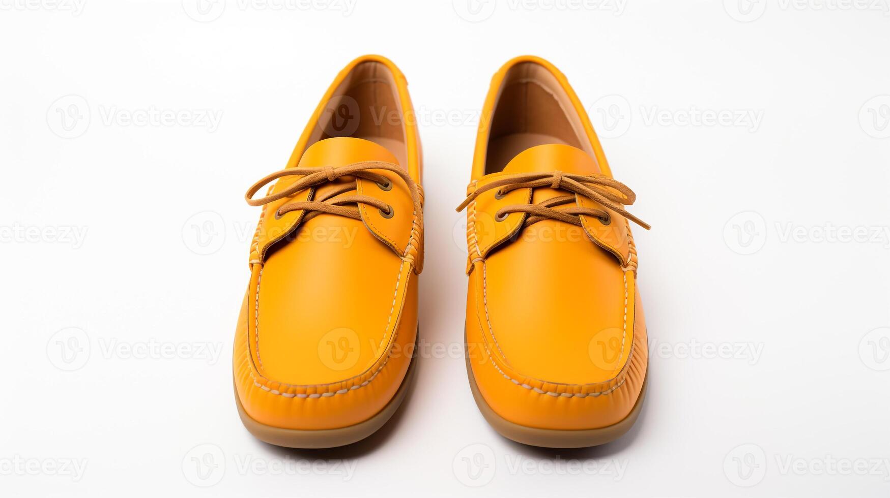 ai generiert Orange Mokassins Schuhe isoliert auf Weiß Hintergrund mit Kopieren Raum zum Werbung. generativ ai foto