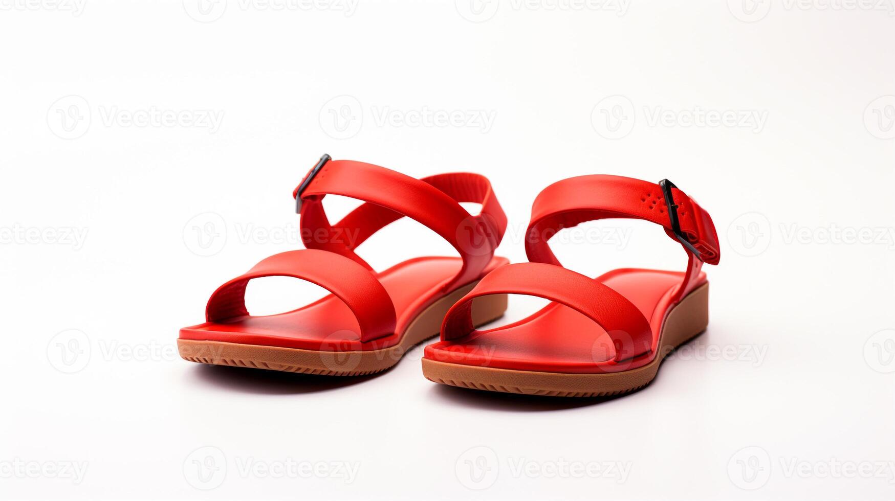 ai generiert rot Sandalen Schuhe isoliert auf Weiß Hintergrund mit Kopieren Raum zum Werbung. generativ ai foto