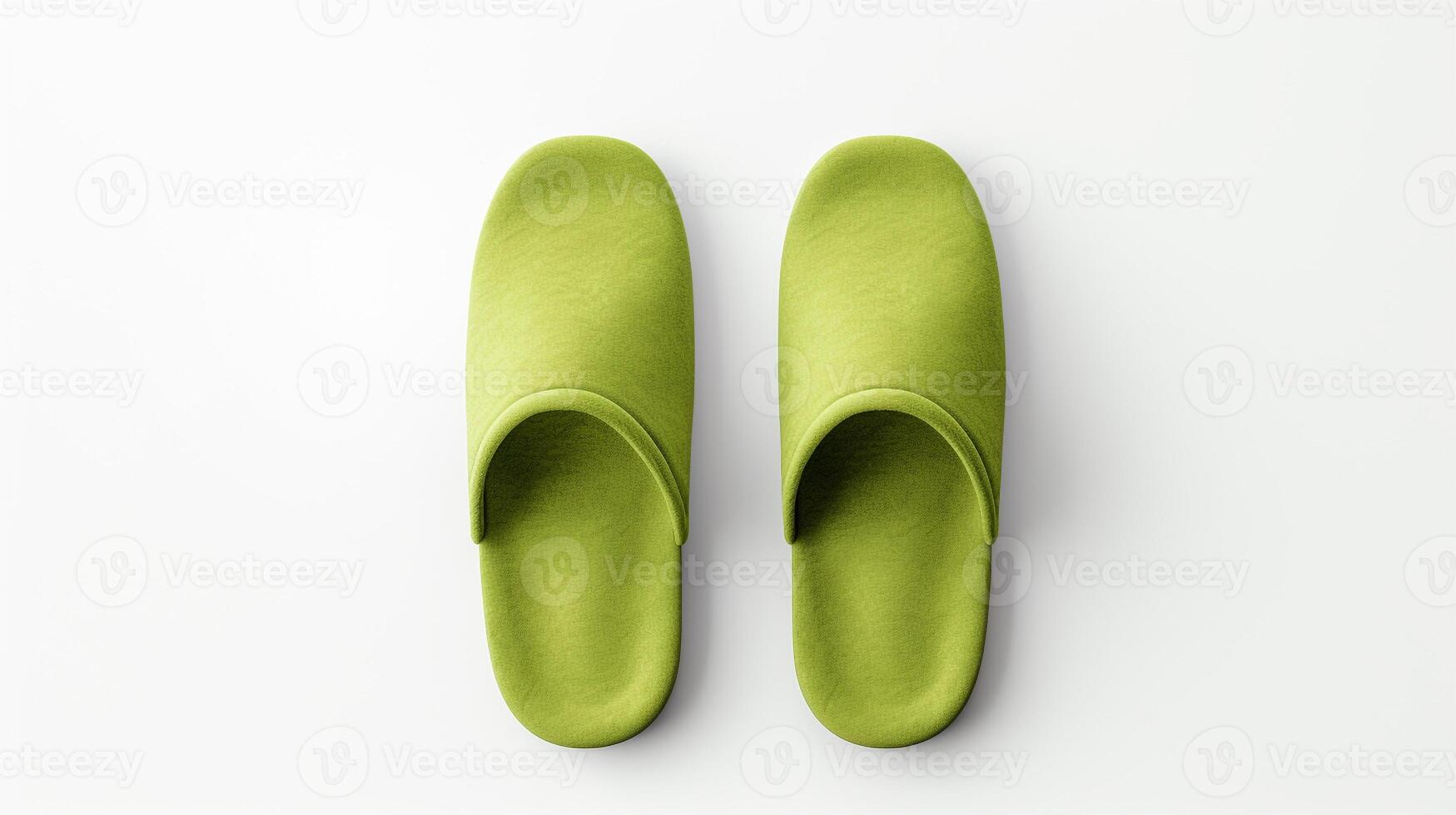ai generiert Olive Hausschuhe Schuhe isoliert auf Weiß Hintergrund mit Kopieren Raum zum Werbung. generativ ai foto