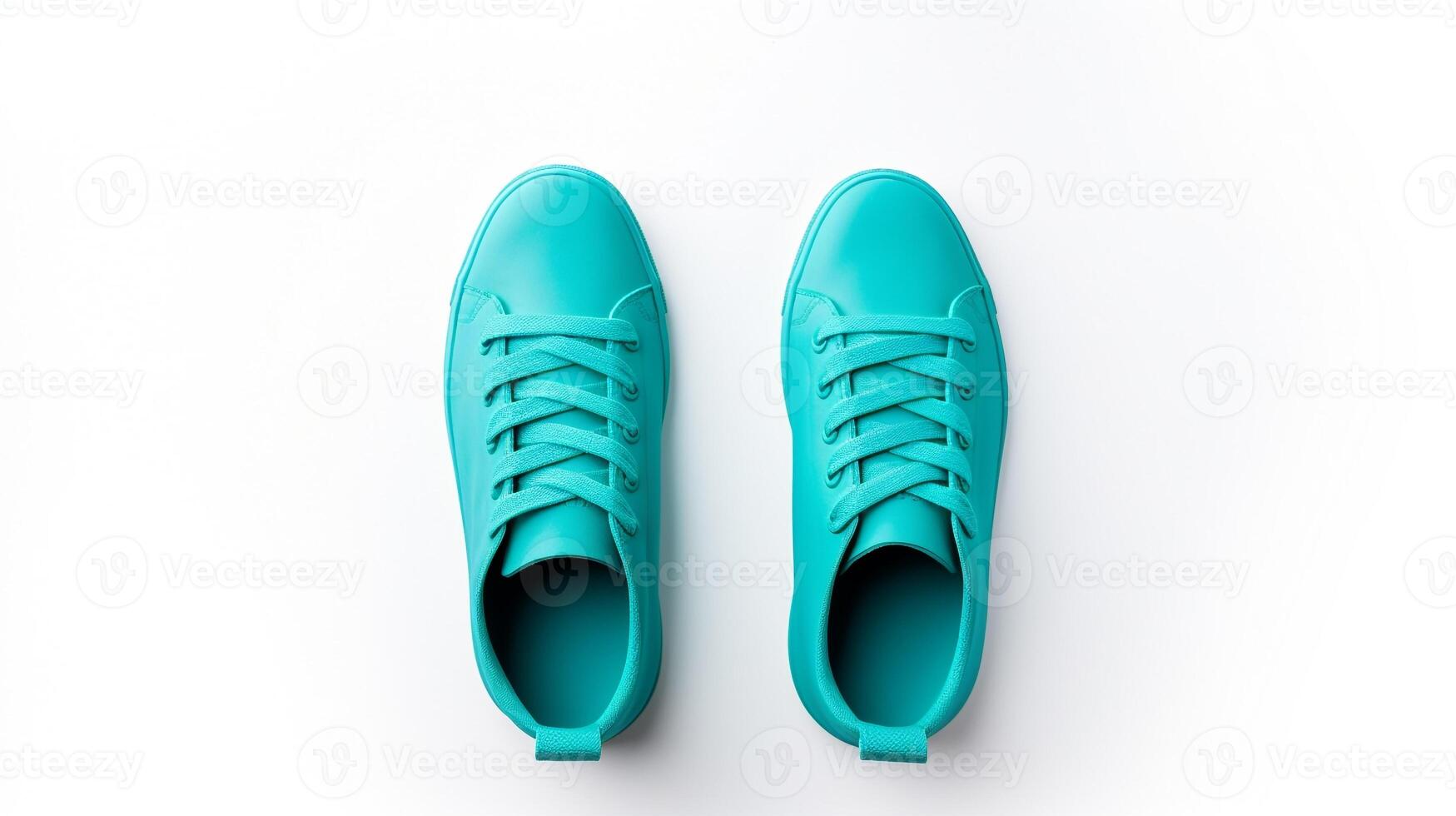 ai generiert cyan Turnschuhe Schuhe isoliert auf Weiß Hintergrund mit Kopieren Raum zum Werbung. generativ ai foto