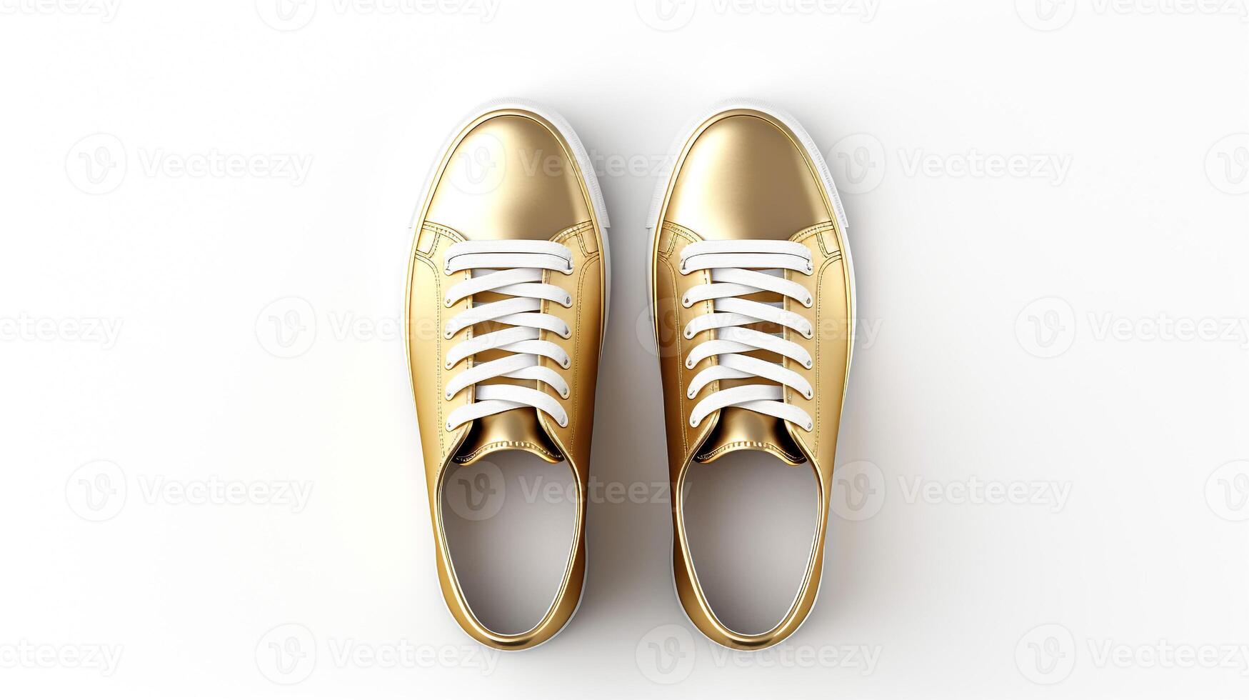 ai generiert Gold Turnschuhe Schuhe isoliert auf Weiß Hintergrund mit Kopieren Raum zum Werbung. generativ ai foto