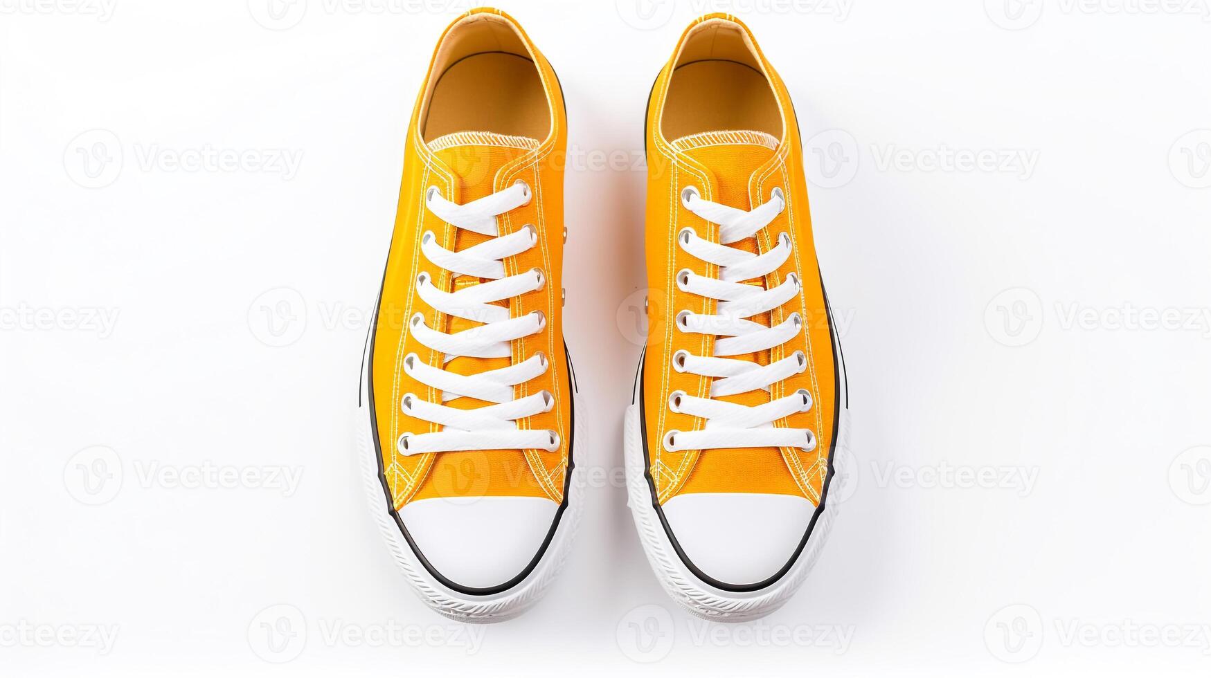 ai generiert Orange Turnschuhe Schuhe isoliert auf Weiß Hintergrund mit Kopieren Raum zum Werbung. generativ ai foto