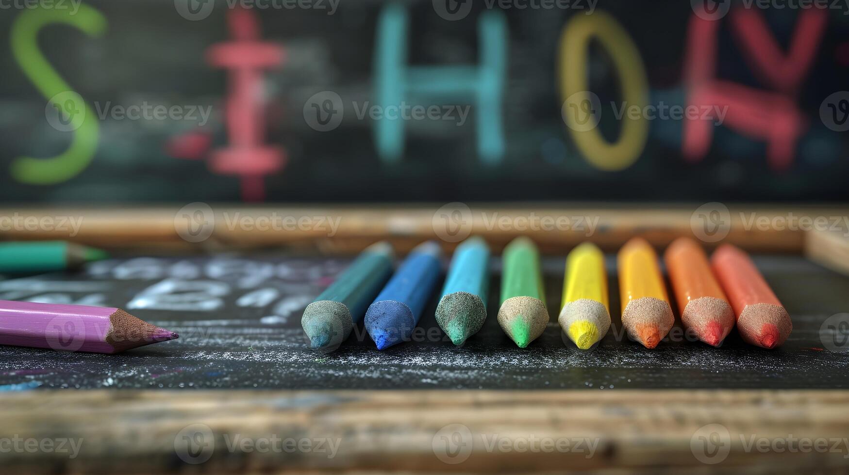 ai generiert zurück zu Schule, Tafel Countdown, verwenden ein Tafel zu erstellen ein Countdown zu das zuerst Tag von Schule mit beschwingt Kreide Farben, Hintergrund Bild, generativ ai foto