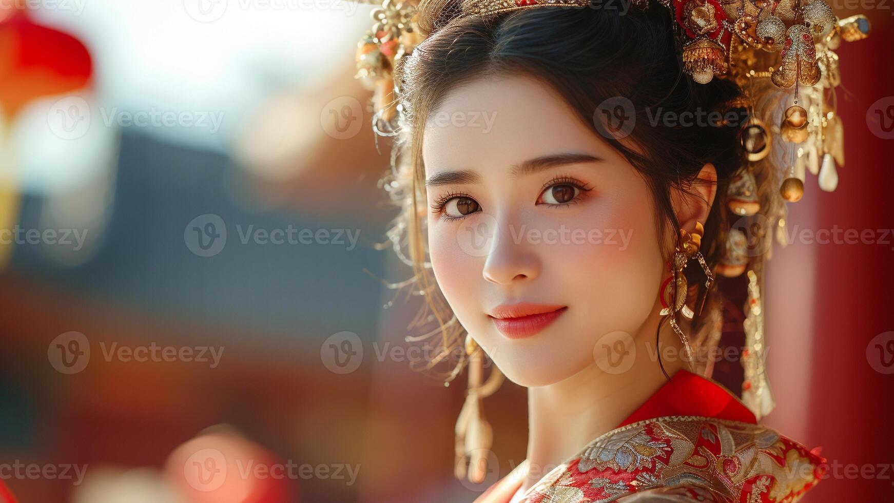 ai generiert asiatisch Schönheit traditionell tanzen inmitten uralt Pracht foto