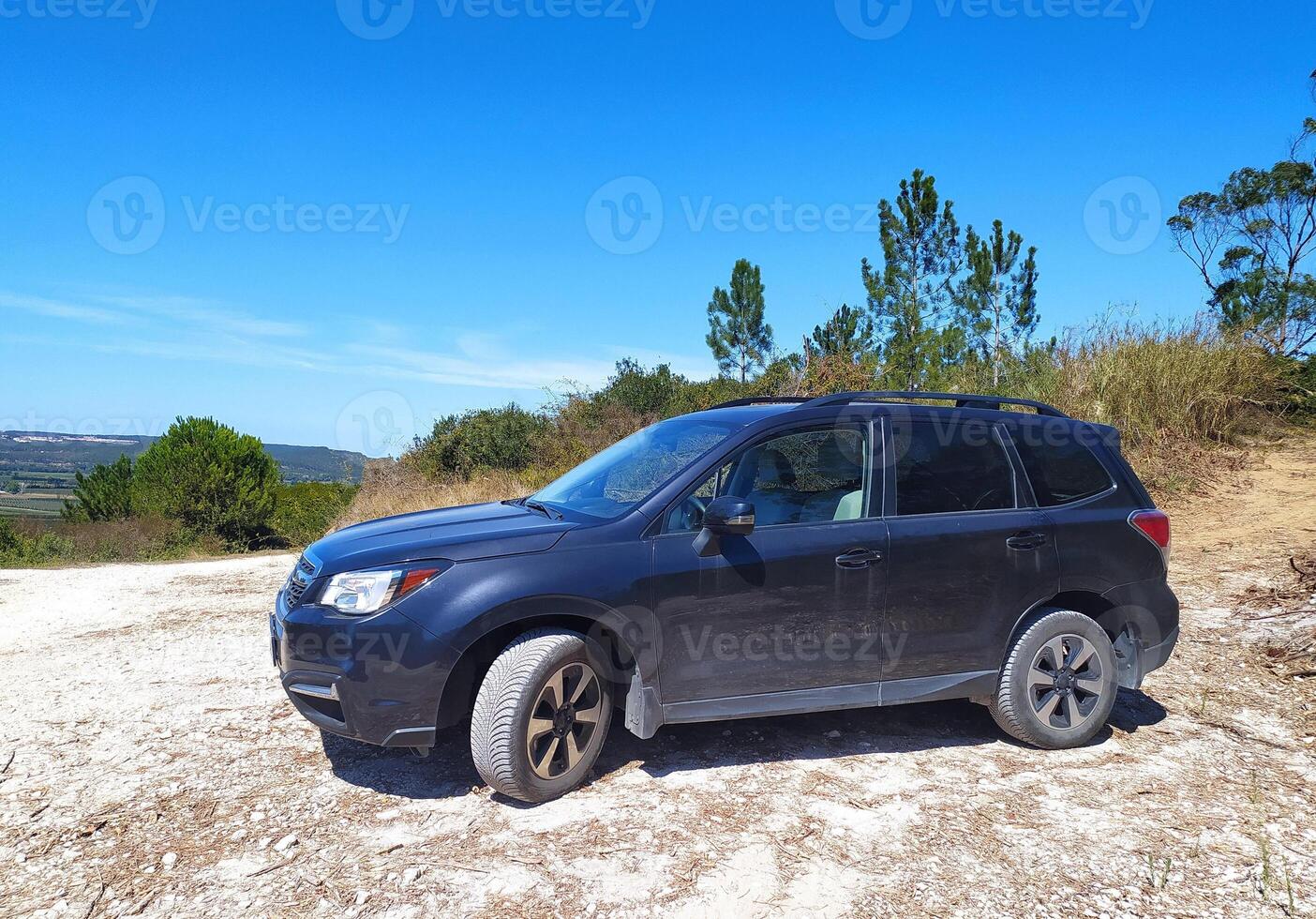 grau suv Auto, Leistung Luxus Modell. glänzend poliert stationär Fahrzeug. foto