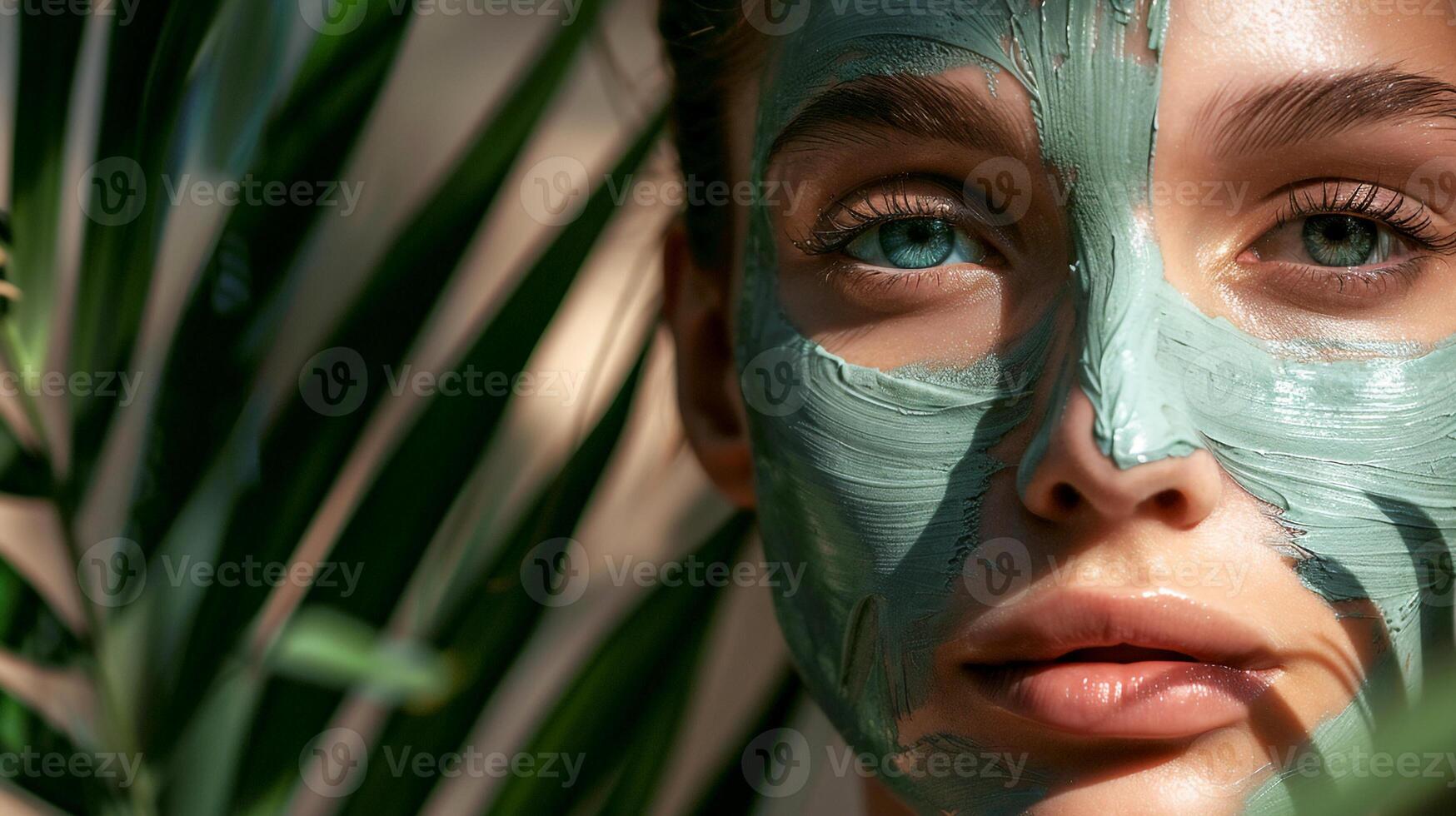 ai generiert Porträt von jung weiblich Modell- verwenden DIY Gesichts- Maske auf ihr Gesicht ,Hautpflege und Behandlung Kosmetologie Konzept . foto