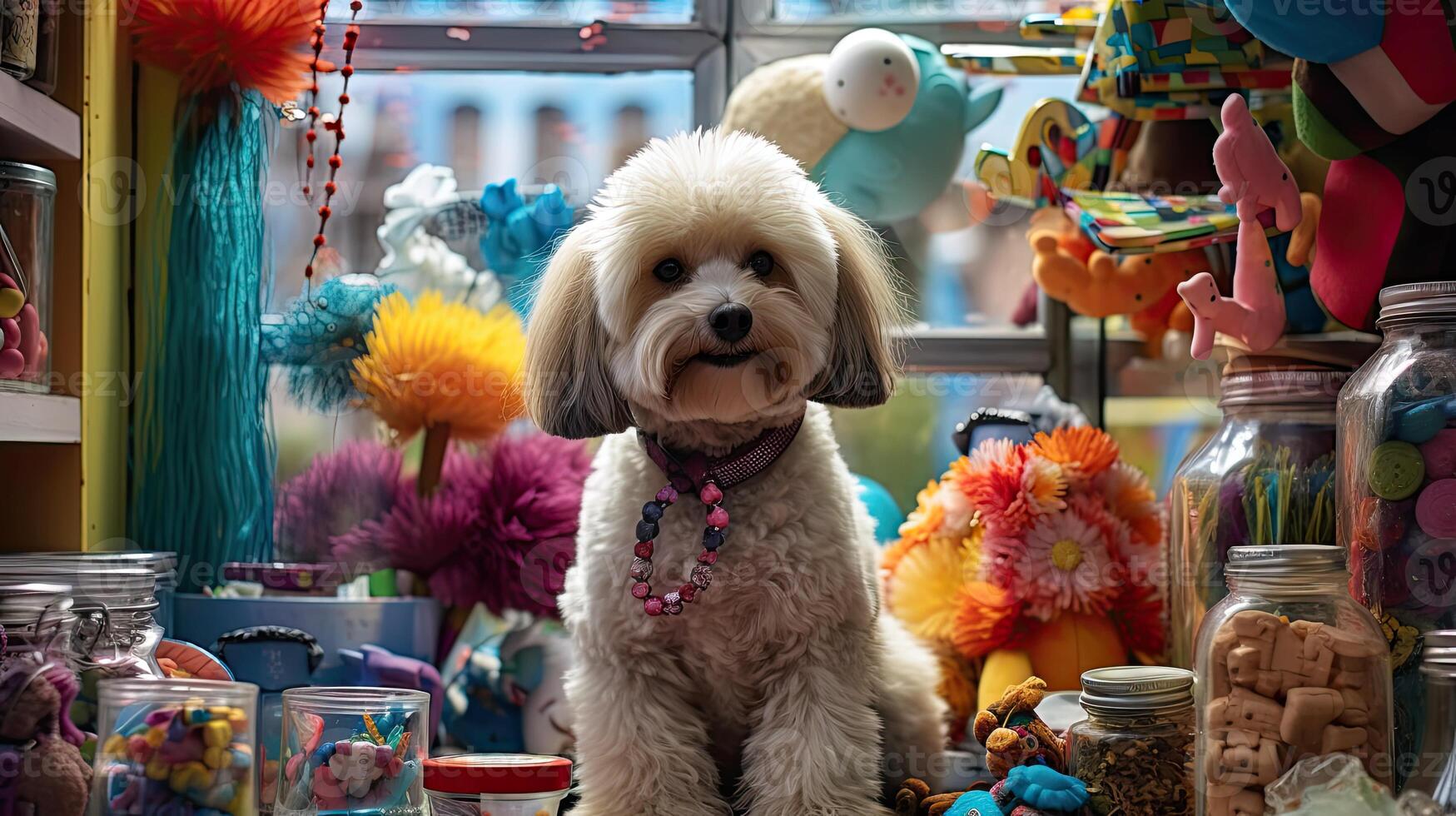 ai generiert Leine Einkaufen Hund ai generiert foto