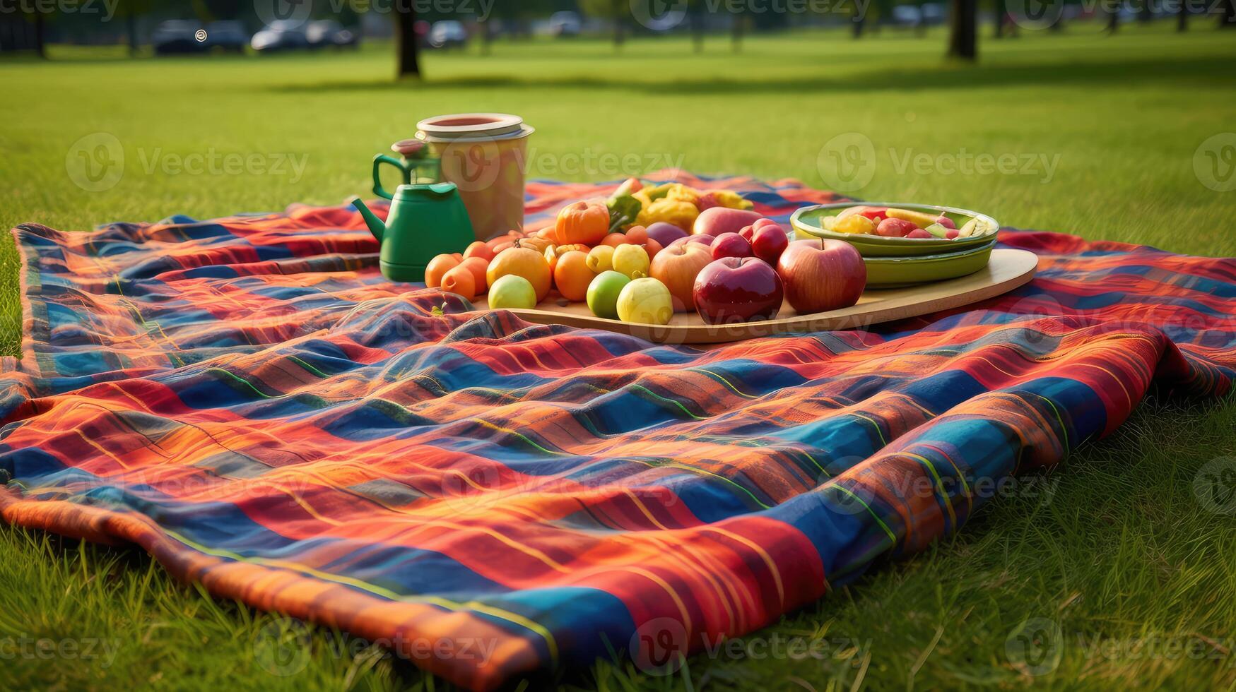 ai generiert Park Picknick Decke ai generiert foto