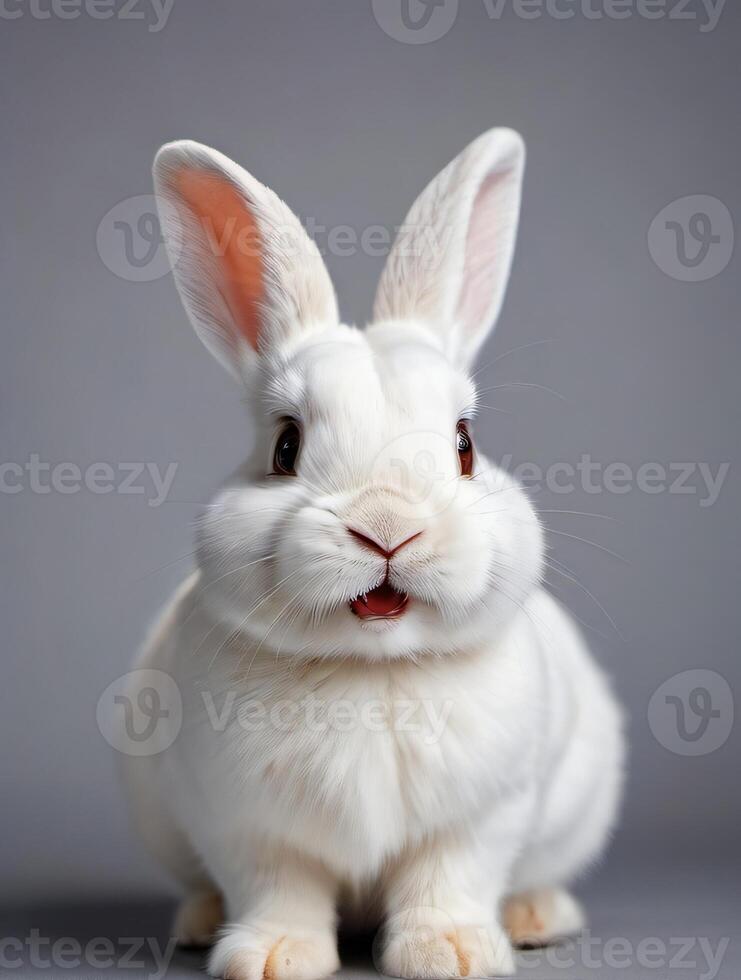 ai generiert Foto von süß Tier Haustier Hase oder Hase Weiß Farbe lächelnd und Lachen isoliert mit Ostern Hintergrund. ai generiert