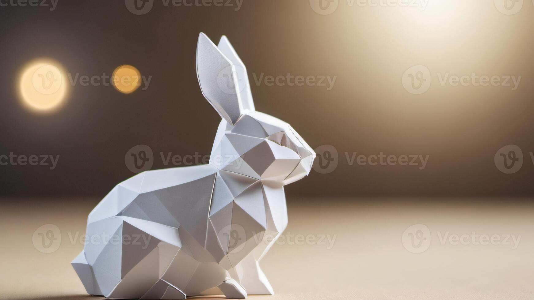 ai generiert Foto von aigeneriert Illustration von ein klein Weiß Origami Hase Nächster zu ein Ei. ai generiert