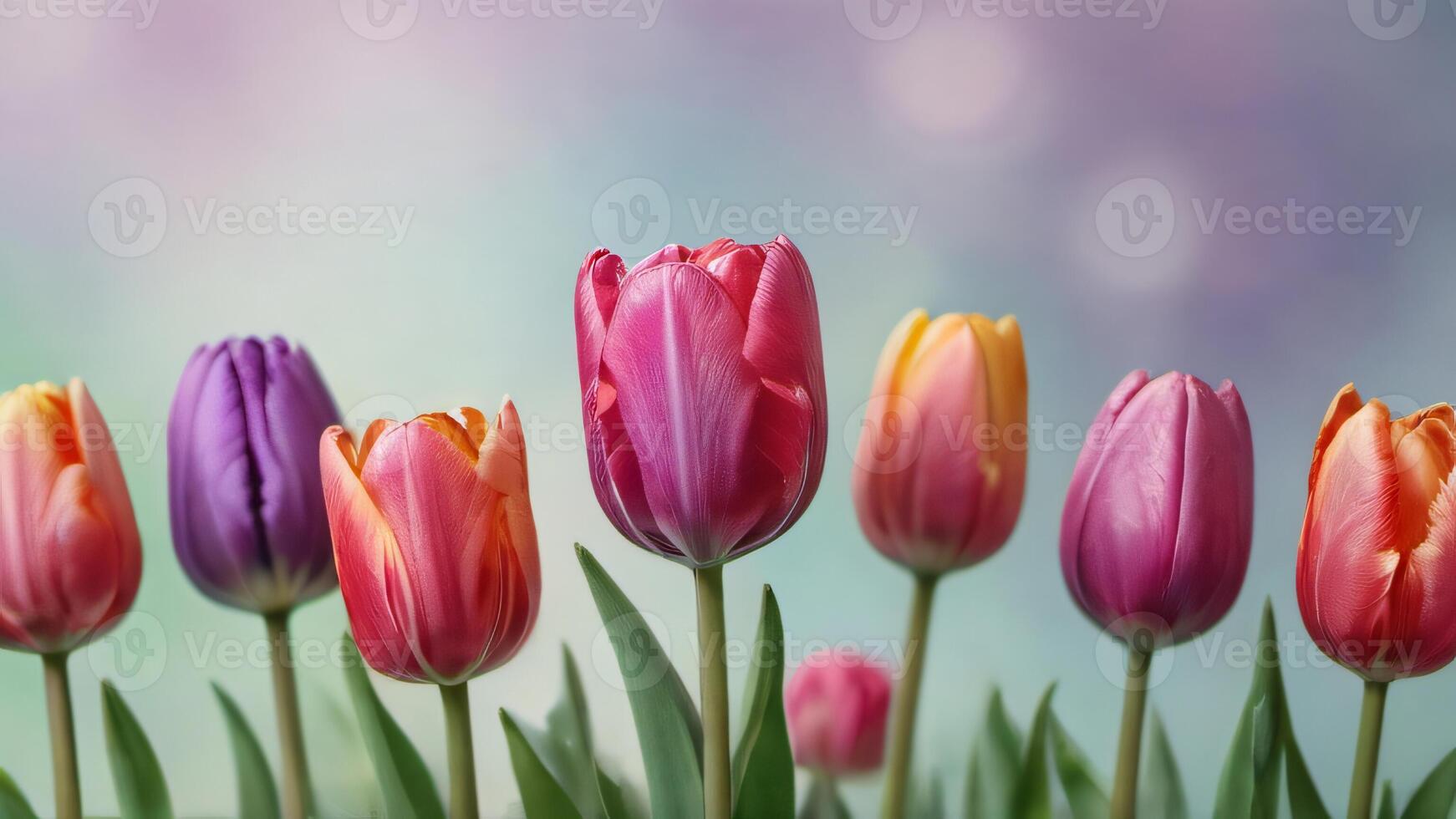 ai generiert Foto von schön Blumen- einstellen mit Aquarell Frühling Tulpe Blumen Illustration. ai generiert