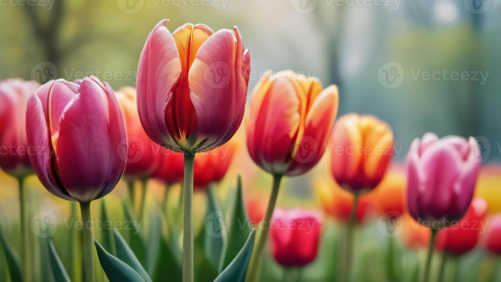 ai generiert Foto von Tulpe Blumen Aquarell Gemälde auf Segeltuch Frühling Landschaft. ai generiert