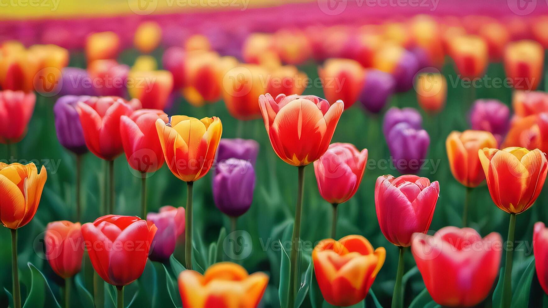 ai generiert Foto von Sfumato Öl Gemälde von bunt Blühen Tulpe Blume Feld Impressionismus. ai generiert