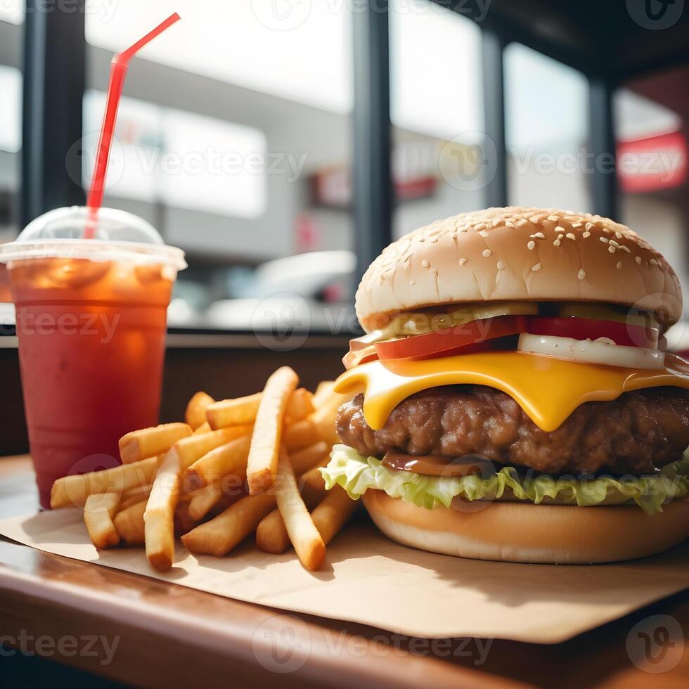 schnell Essen Burger, Fritten und trinken foto