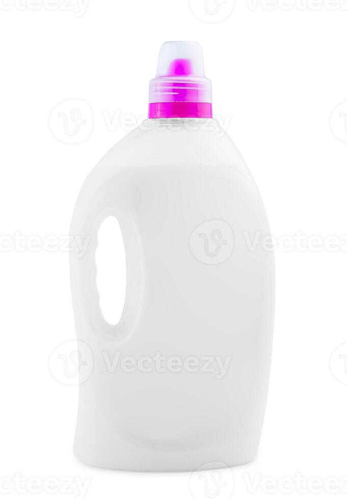 Weiß Waschmittel Flasche zum Verpackung isoliert auf Weiß Hintergrund foto
