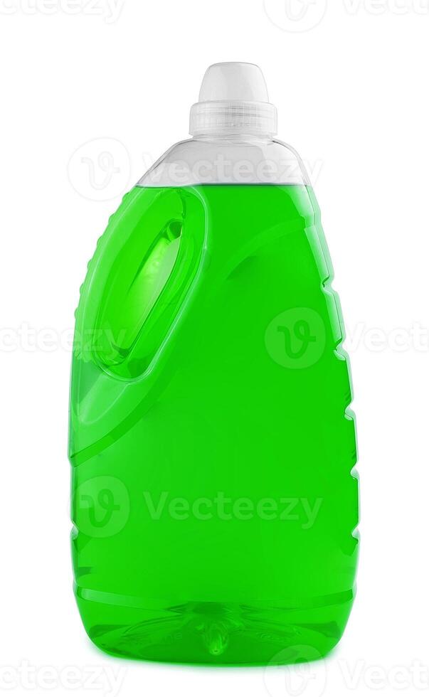 Grün Flüssigkeit Seife oder Waschmittel im ein Plastik Flasche foto