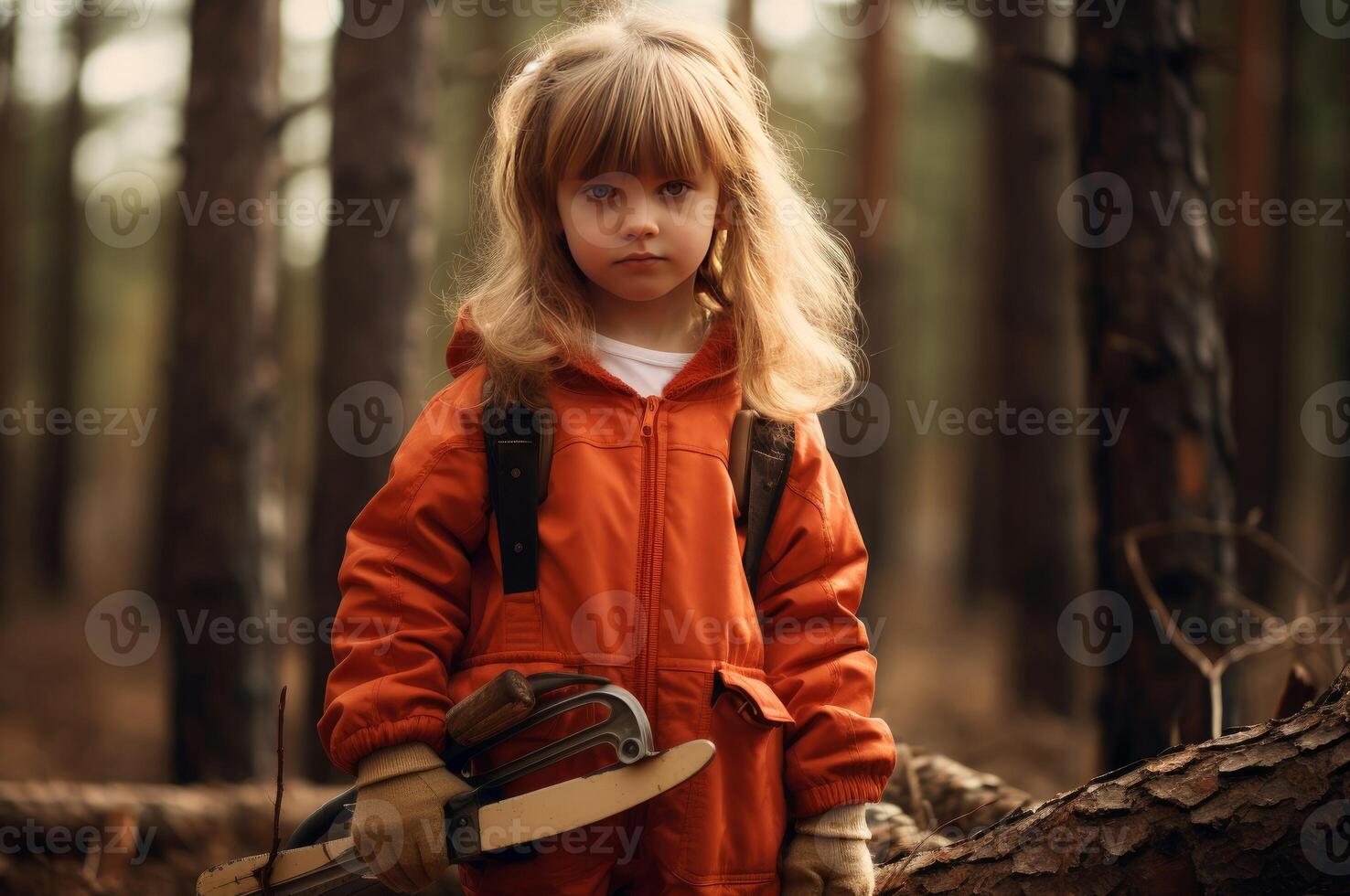 ai generiert naturliebend Holzfäller Kind Mädchen Wald. generieren ai foto