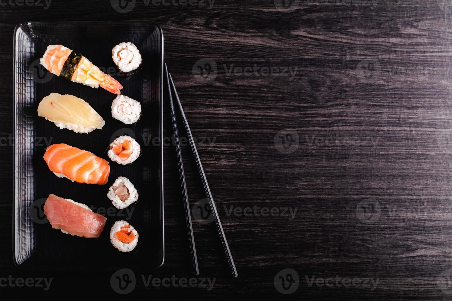 Satz Sushi-Essen mit Kopienraum foto