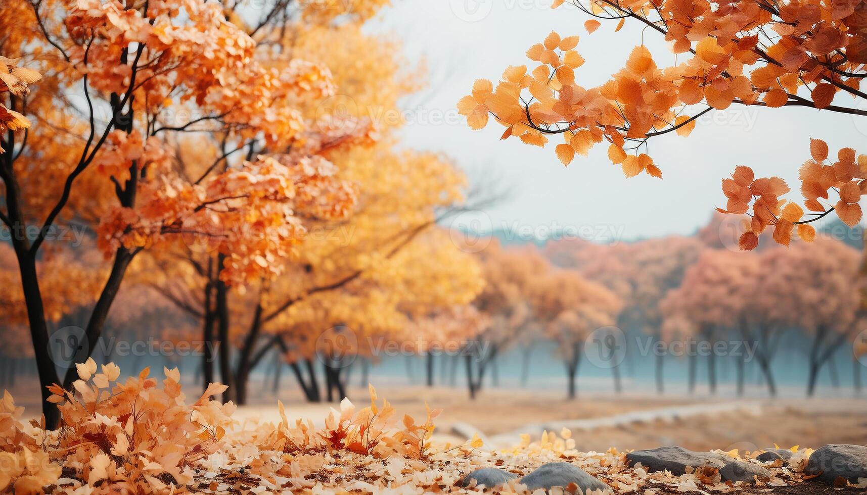 ai generiert das beschwingt Herbst Landschaft Vitrinen Natur Schönheit im multi farbig Blätter generiert durch ai foto