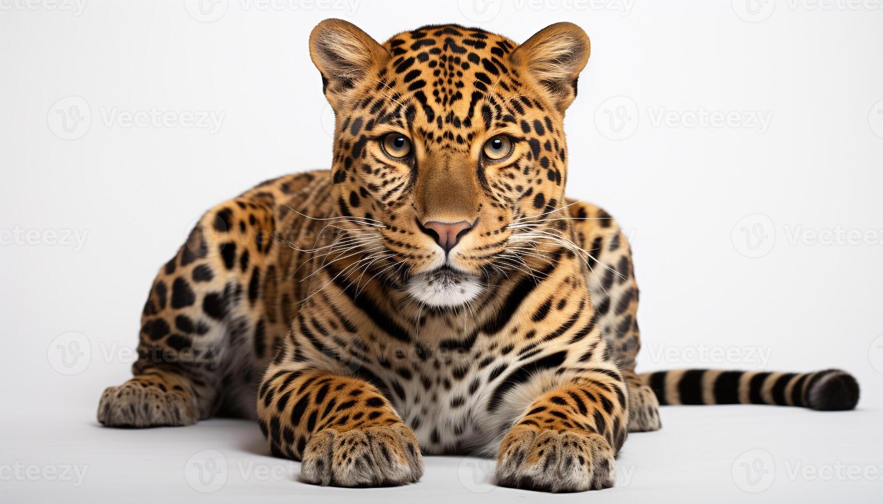 ai generiert majestätisch Tiger, gestreift Fell, starren, auf Weiß Hintergrund generiert durch ai foto