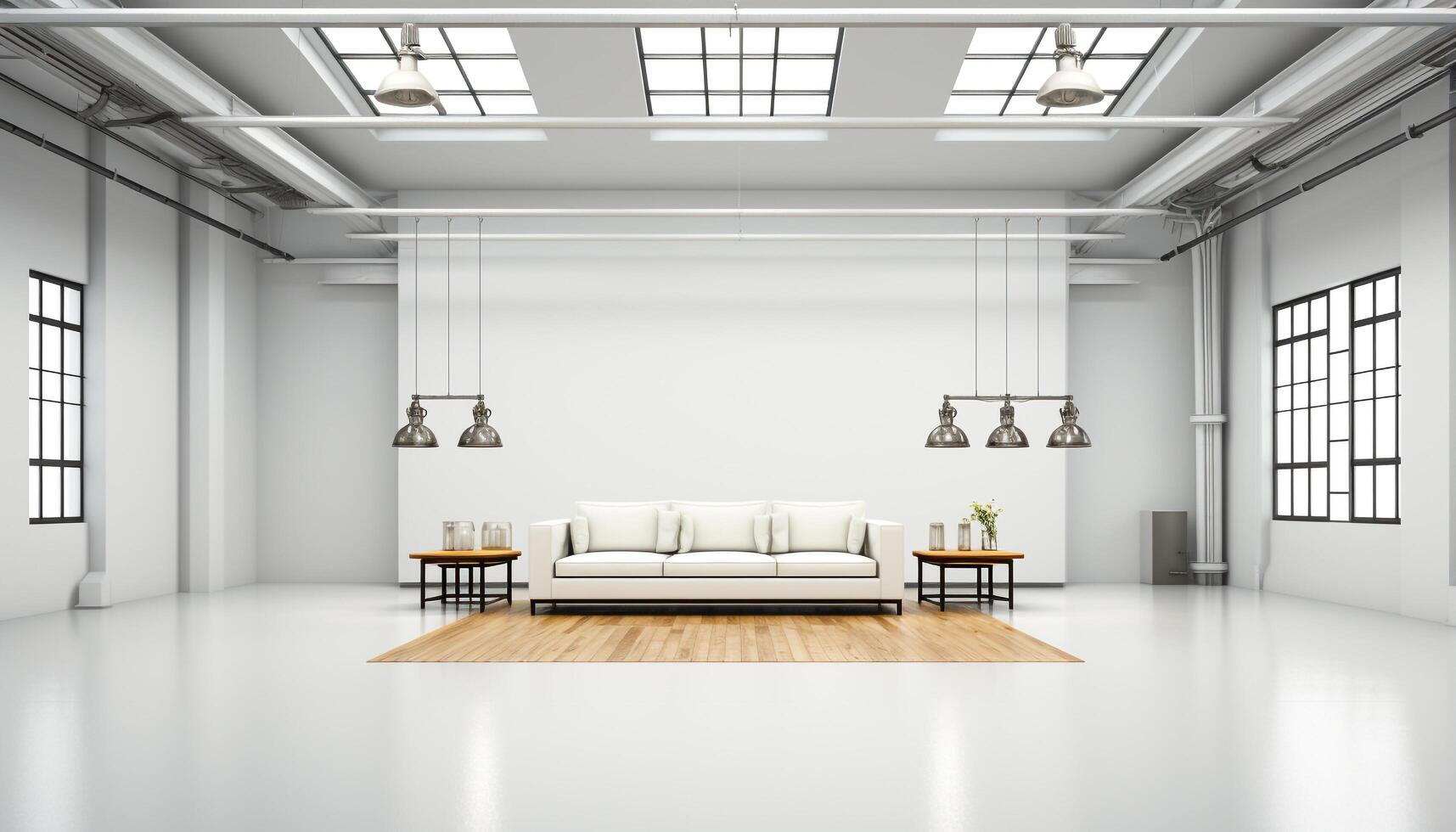 ai generiert modern Wohnung mit sauber Design, komfortabel Sofa, und elegant Dekor generiert durch ai foto
