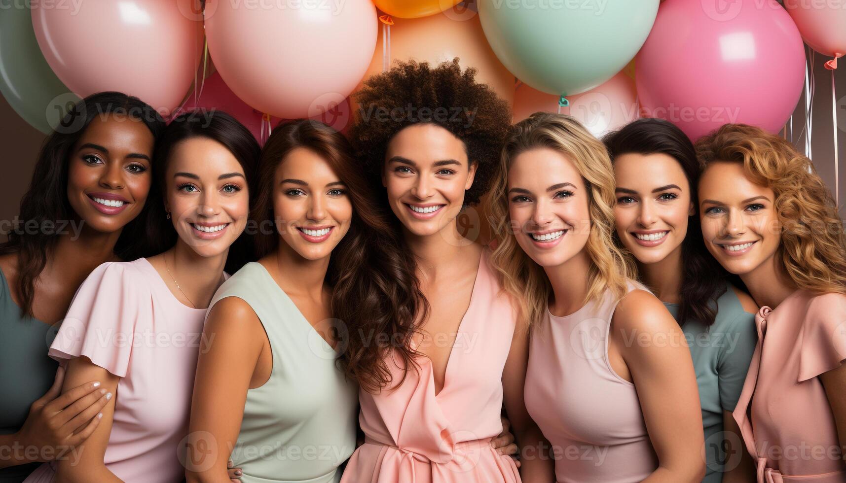 ai generiert lächelnd Frauen im heiter Freundschaft, jung Erwachsene haben Spaß Party generiert durch ai foto