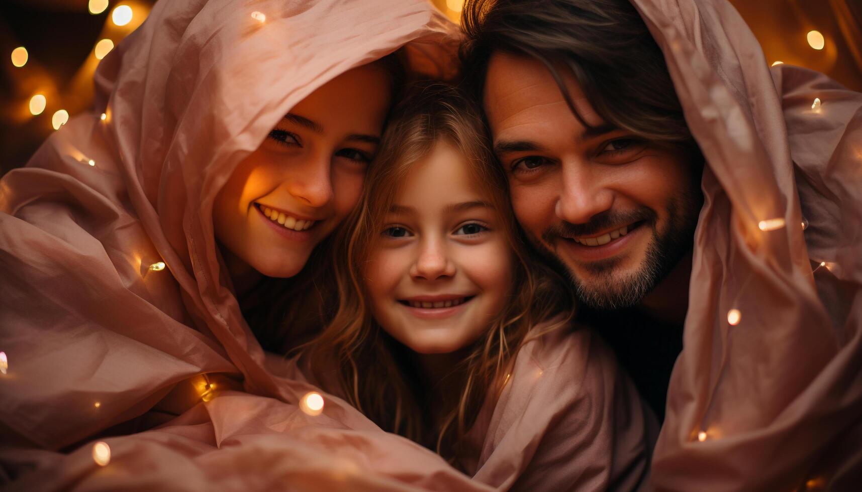 ai generiert ein glücklich Familie genießen Winter Urlaube, Umarmen Natur, und lächelnd generiert durch ai foto
