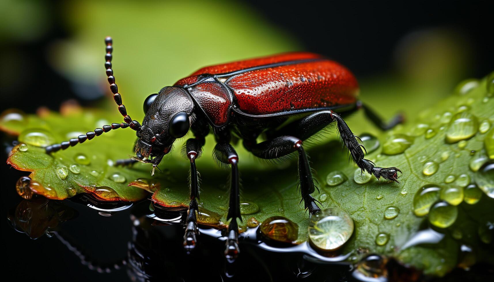 ai generiert ein klein Rüsselkäfer auf ein Grün Blatt im Natur generiert durch ai foto