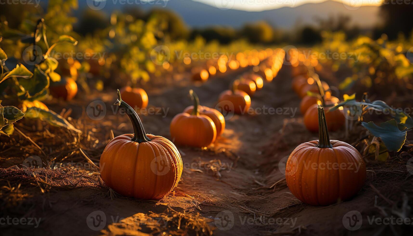 ai generiert Herbst Ernte Kürbis, Kürbis, und quetschen schmücken Halloween Nacht generiert durch ai foto