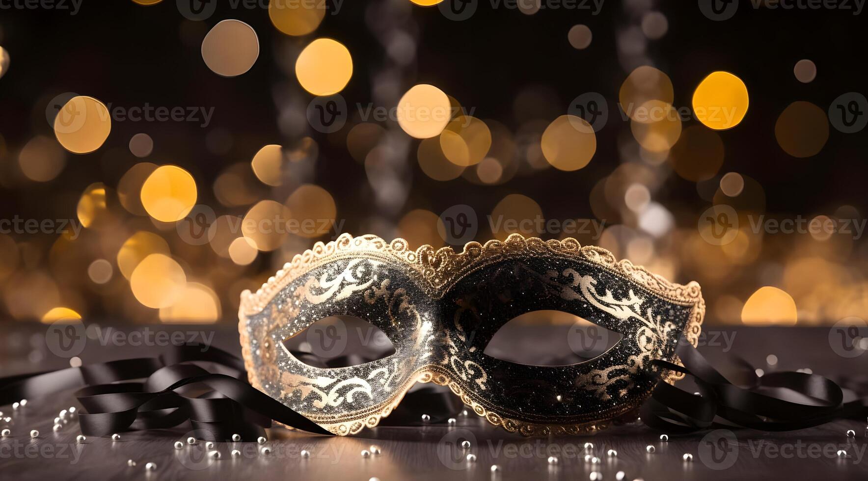 ai generiert Bild von elegant Maske Über Bokeh Beleuchtung Hintergrund. foto