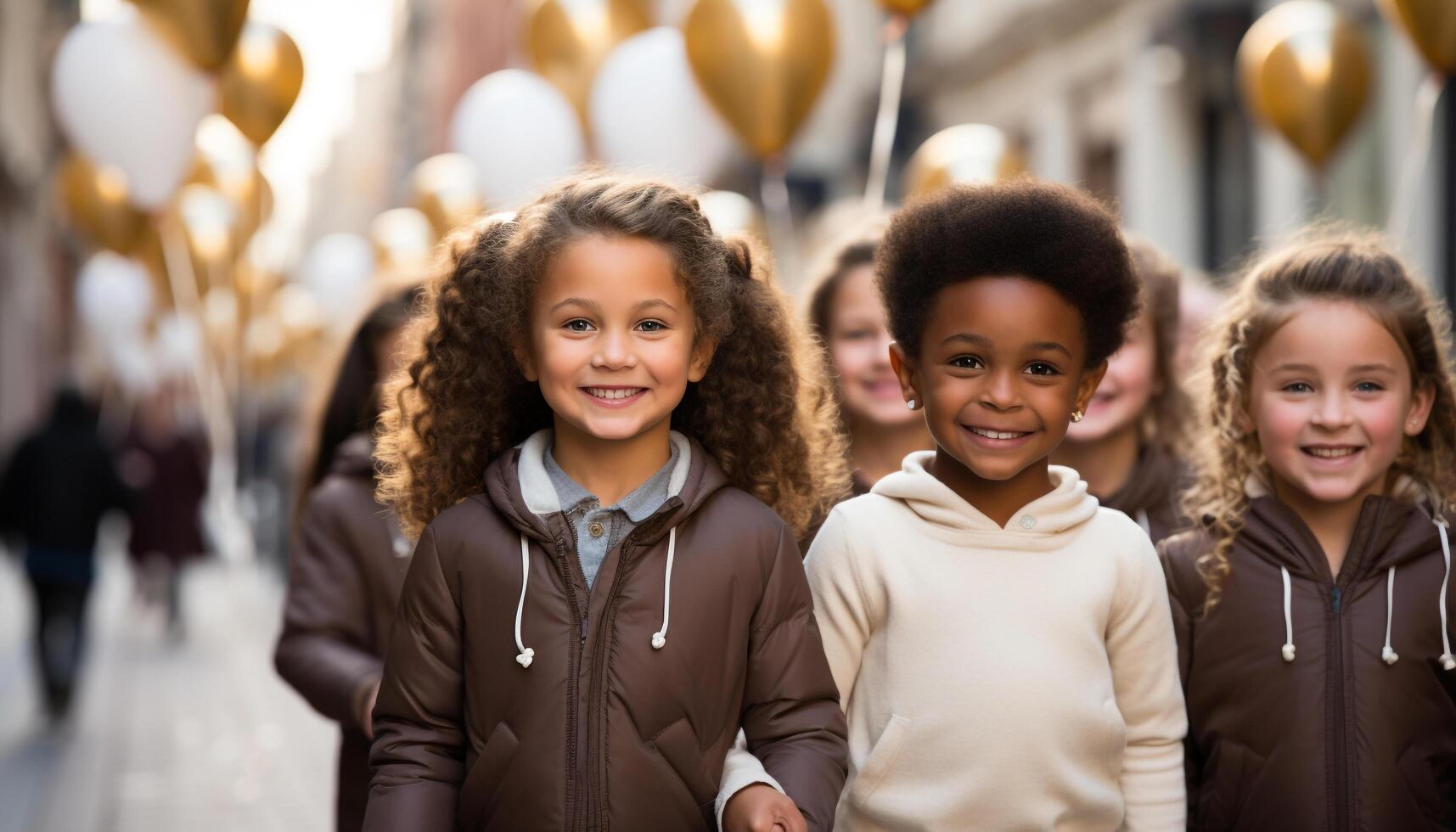 ai generiert lächelnd Kinder, heiter und Niedlich, suchen beim Kamera, Glück generiert durch ai foto