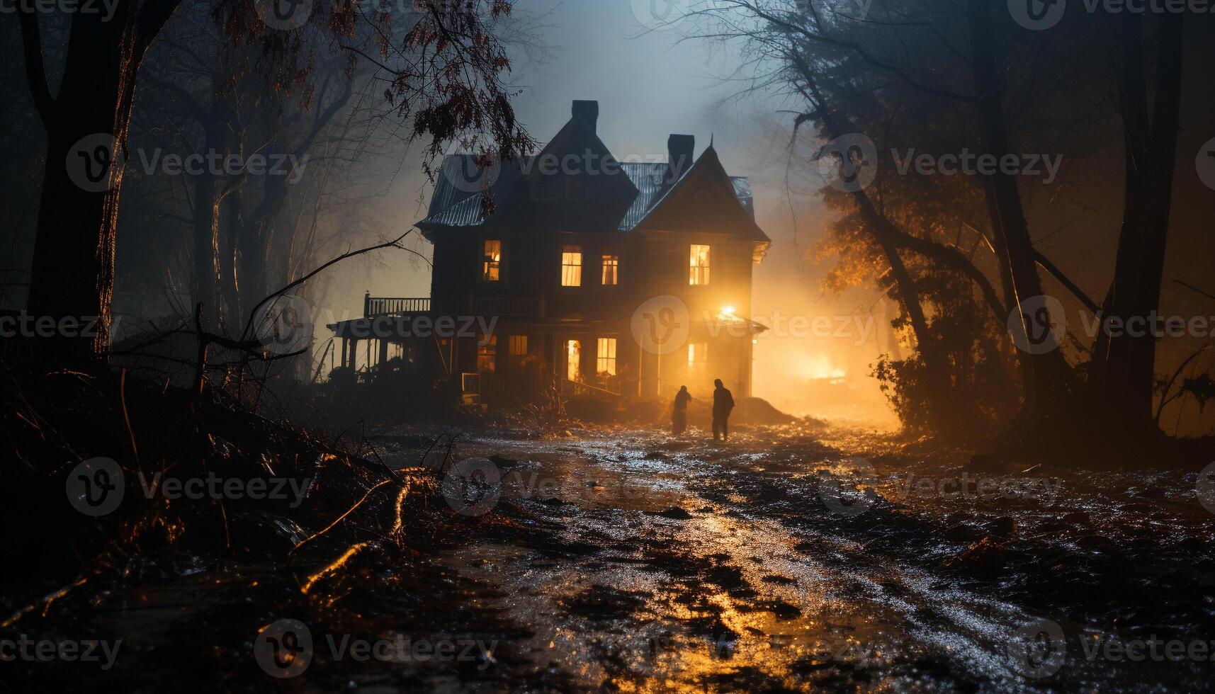 ai generiert gespenstisch Nacht draußen, Natur Grusel im Winter dunkel Halloween generiert durch ai foto