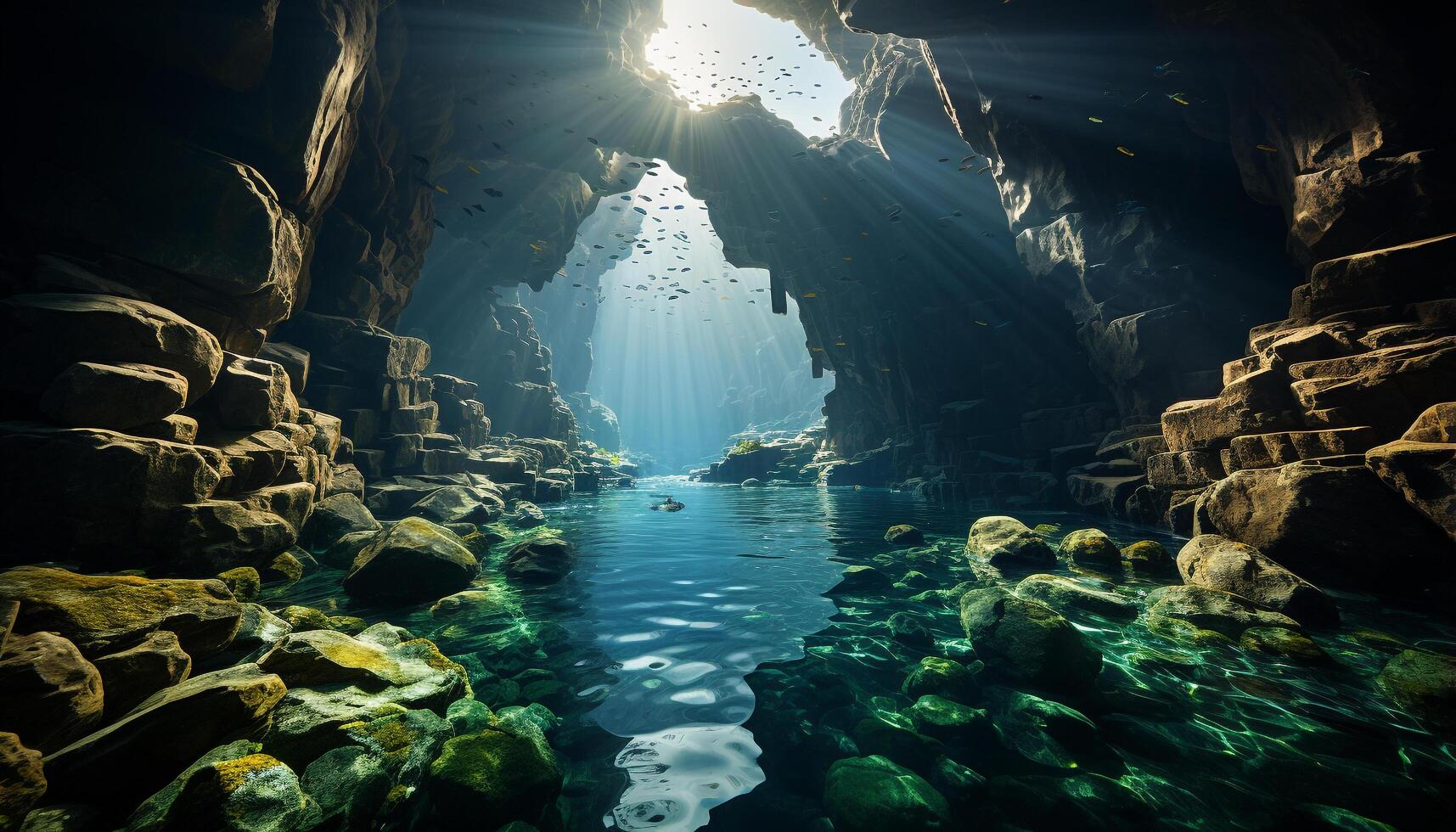 ai generiert einer Person Tauchen in still unter Wasser Schönheit, erkunden mysteriös Meer Leben generiert durch ai foto